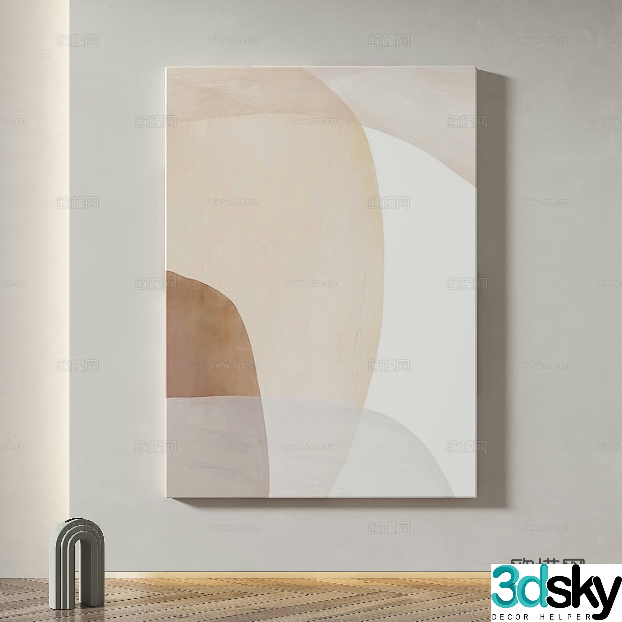 Modern simple abstract light luxury wasabi texture cream decorative painting 3d model