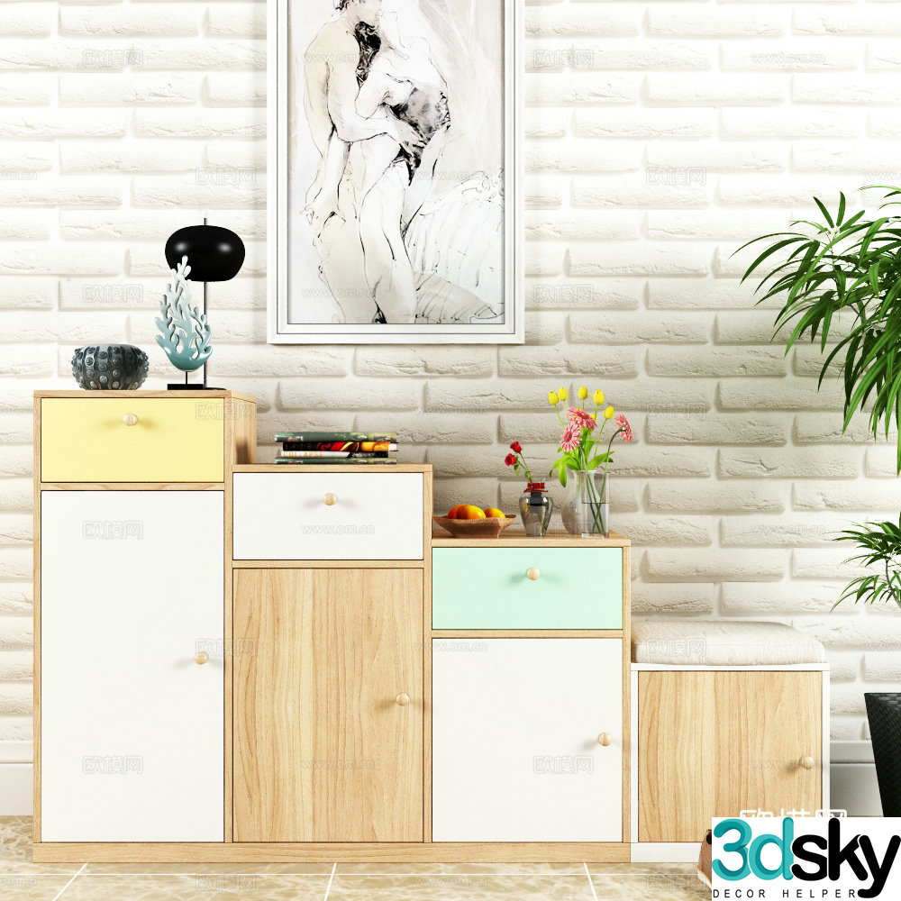 Modern shoe cabinet hanging painting 3d model