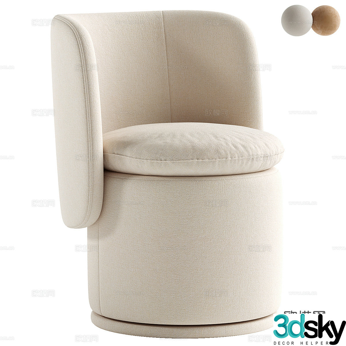 Modern cream style fabric single chair 3d model