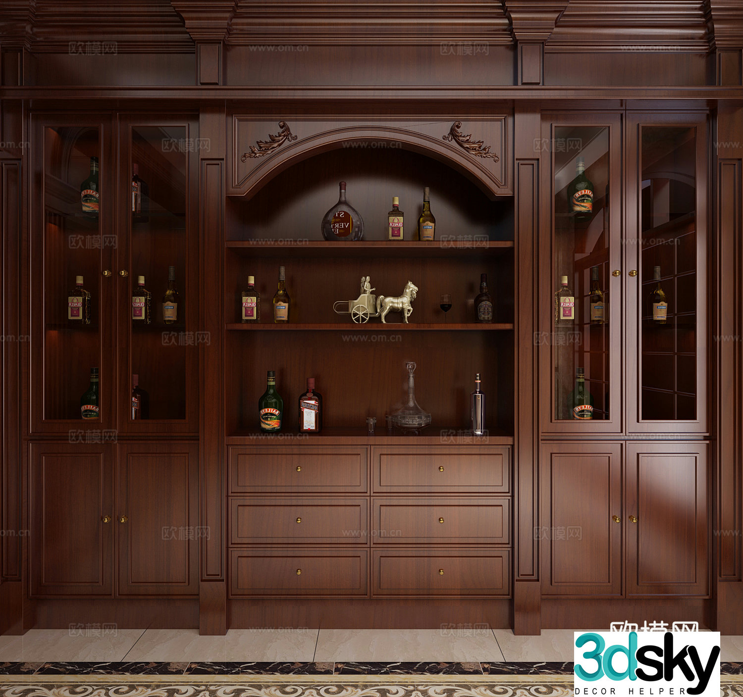Traditional American wine cabinet 3D model