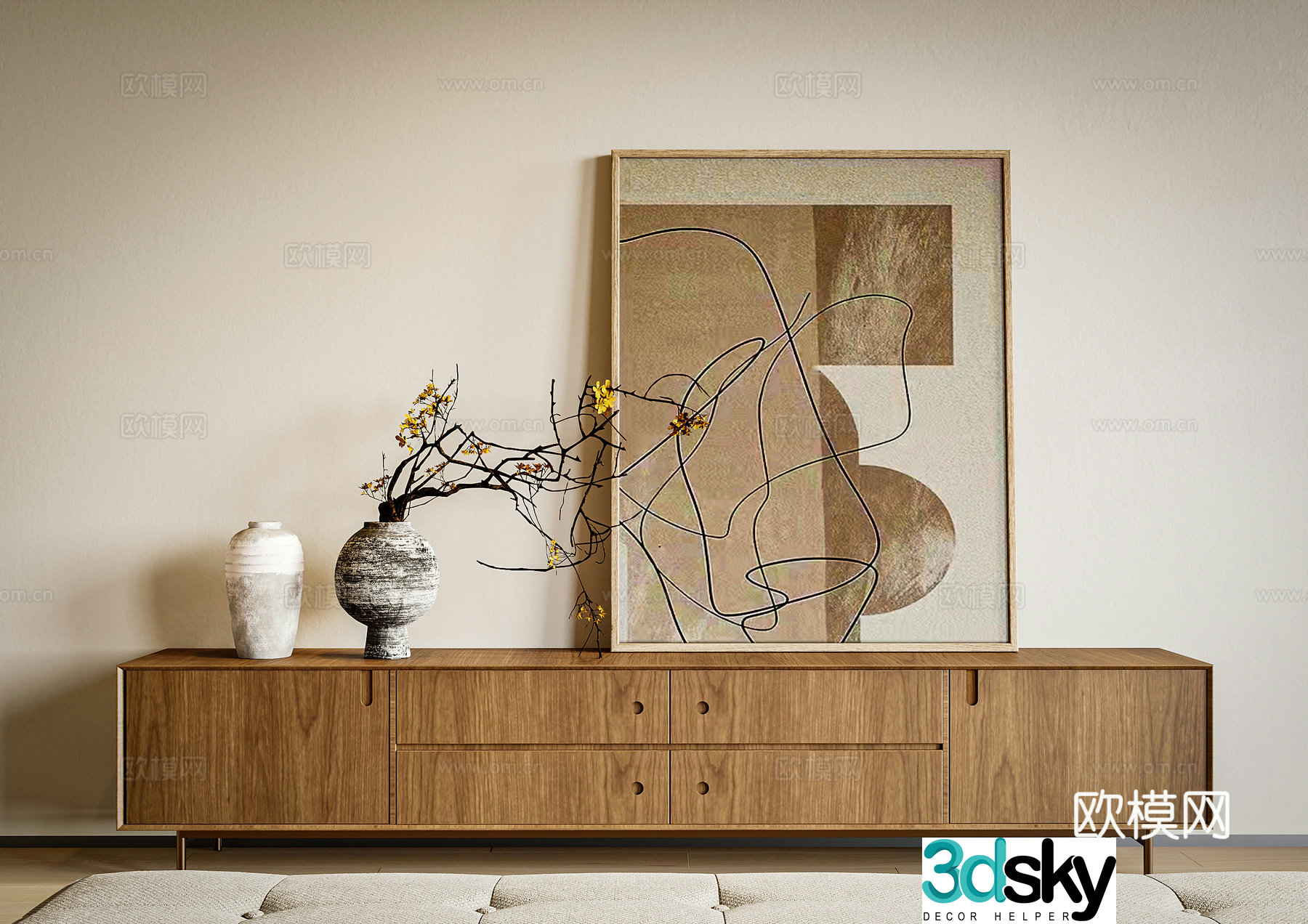 Middle-aged TV cabinet side cabinet hanging ceramic combination jewelry ornaments 3D model
