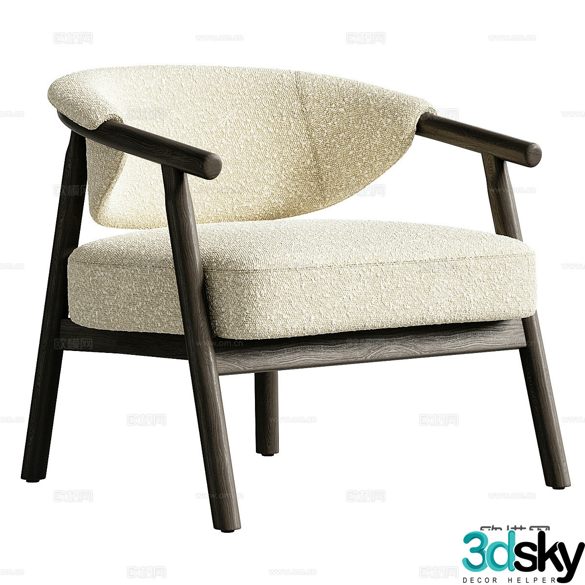 New Chinese style fabric wooden armchair 3D model