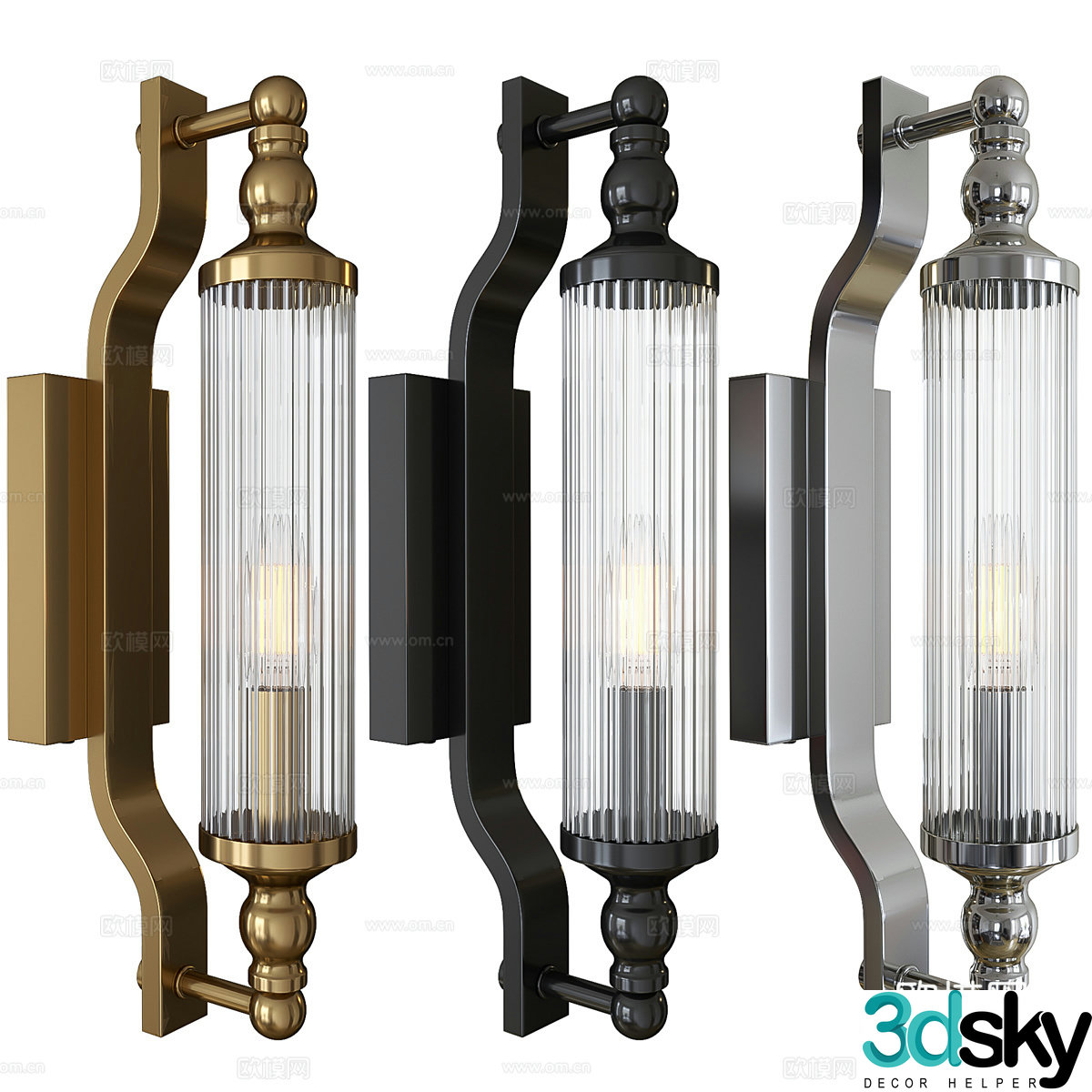 Modern light luxury metal glass decorative wall light 3d model