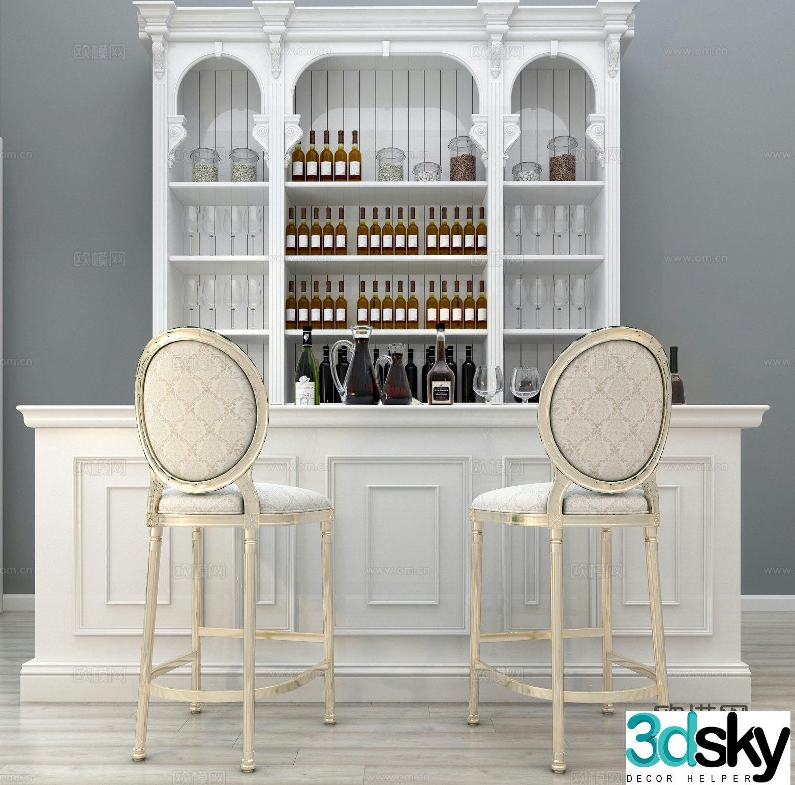 European wine cabinet bar chair combination whole wine cabinet creative wine cabinet high-end wine cabinet 3D model