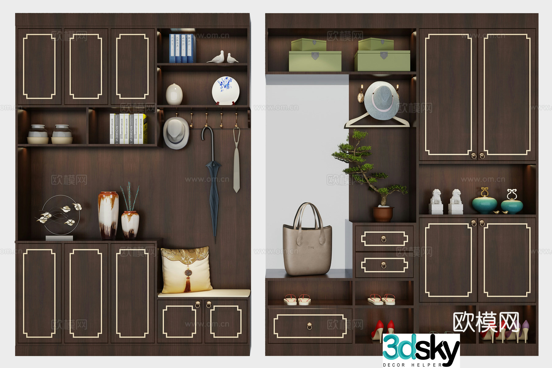 Chinese shoe cabinet combination 3D model
