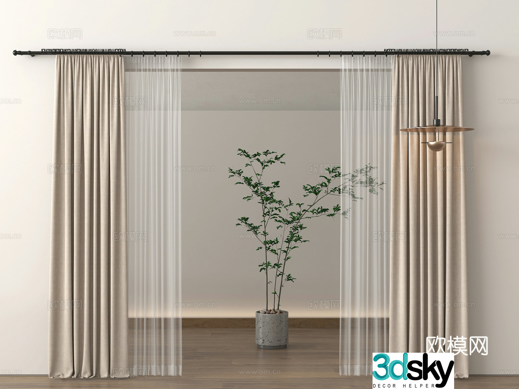 Modern curtains cloth curtains gauze curtains pleated curtains potted plants 3D model