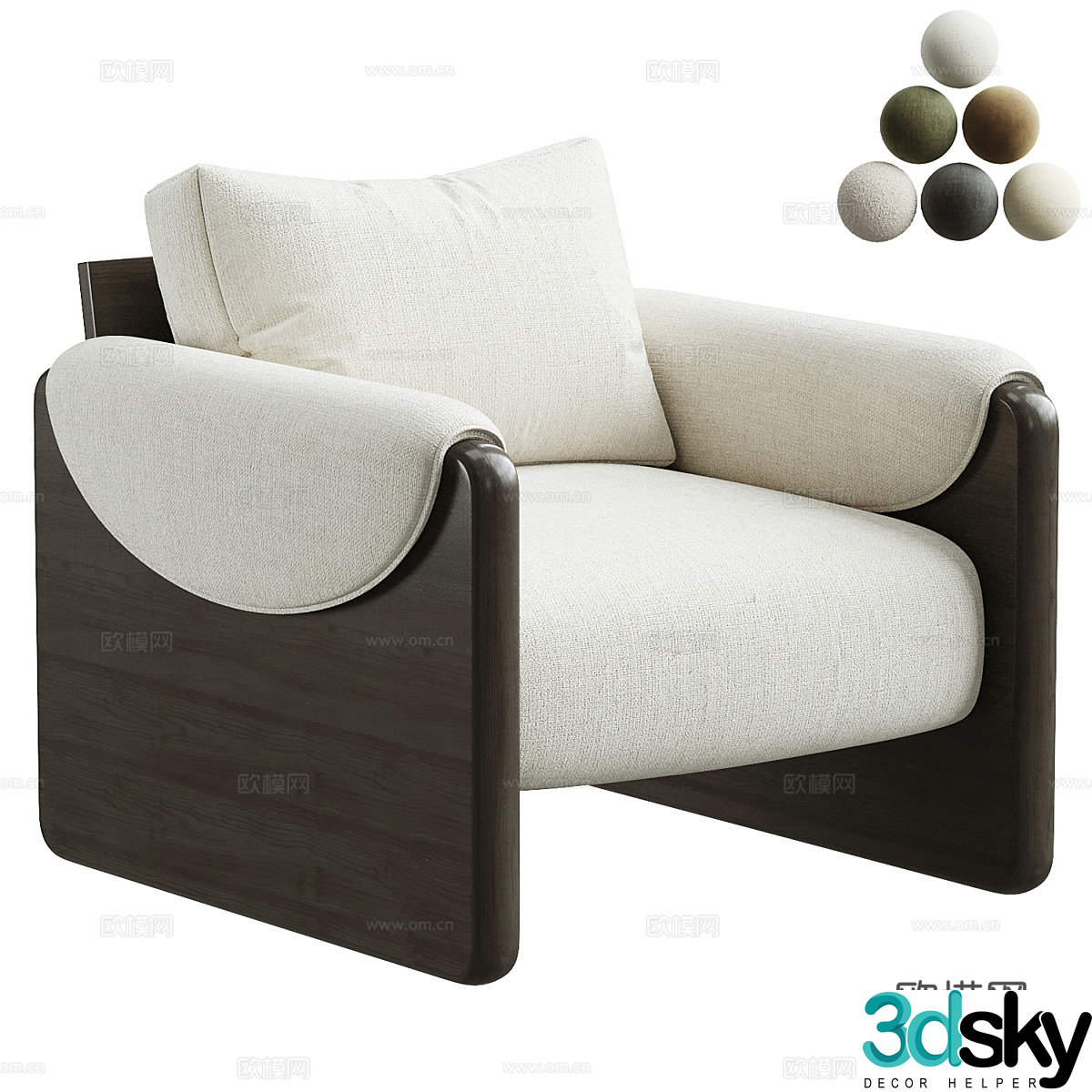 New Chinese style fabric wooden armchair 3D model