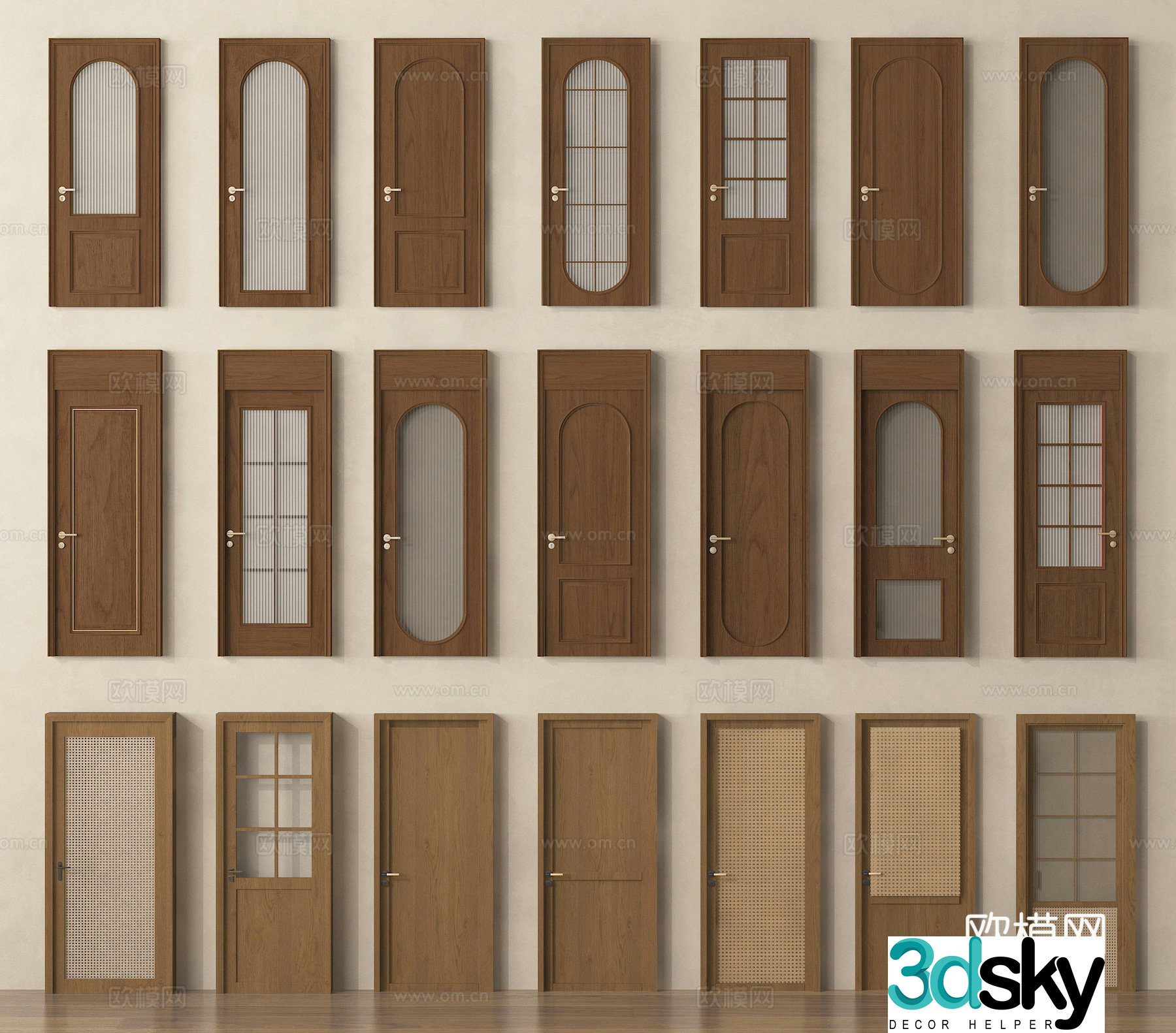 Single-open door Kitchen and bathroom door Rattan door Room door 3D model