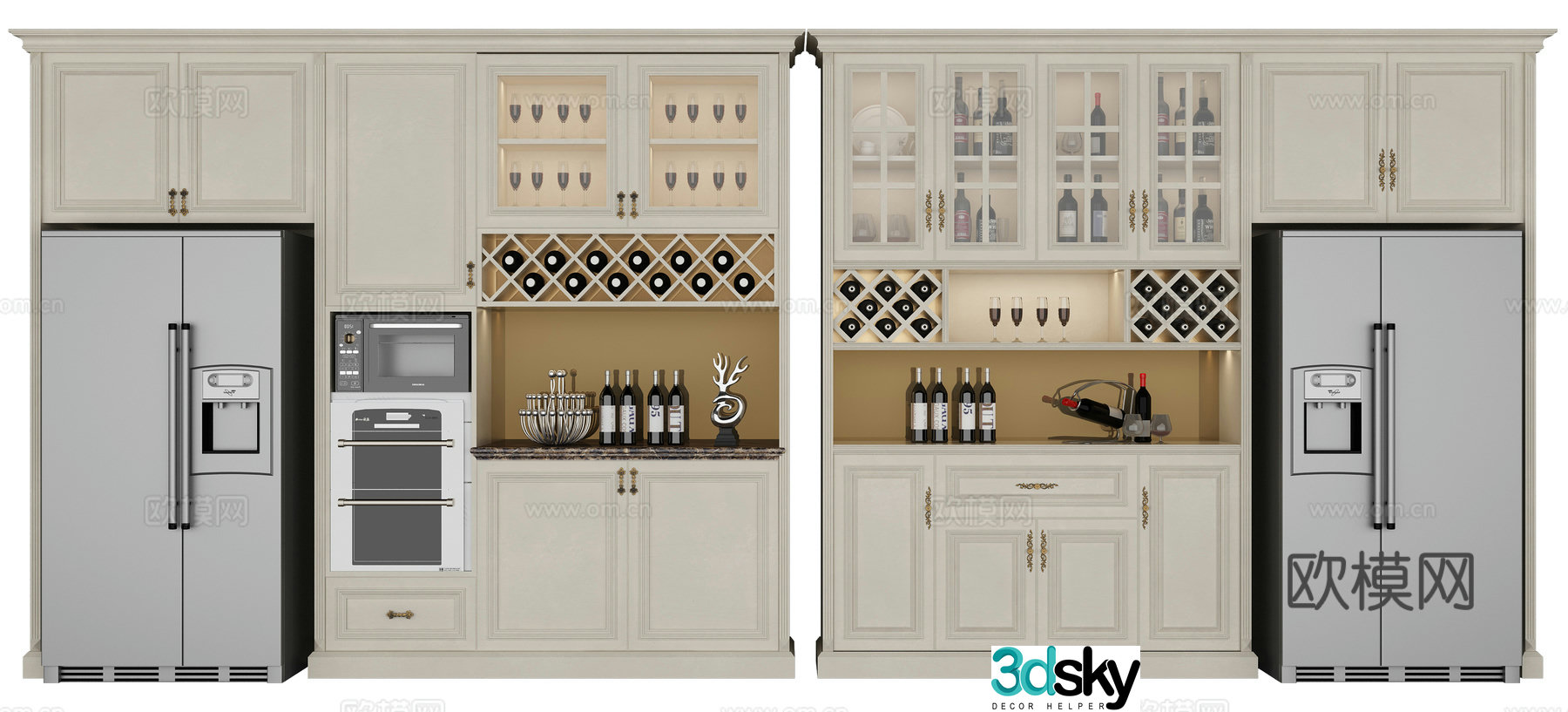American simple refrigerator combination cabinet wine cabinet combination 3D model