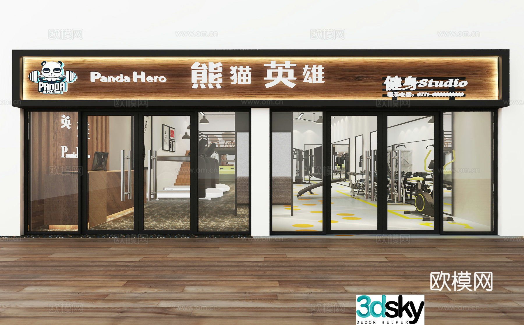 Modern minimalist gym fitness studio club 3d model