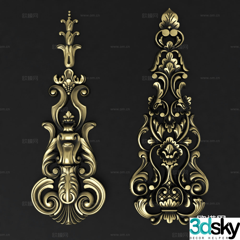 European metal angle gold wire 3D model