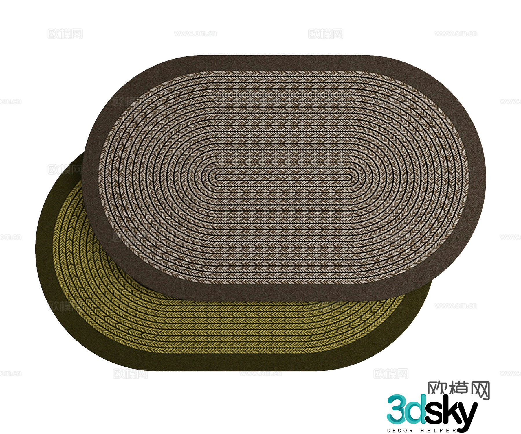 Medium vintage maillard color oval carpet 3d model