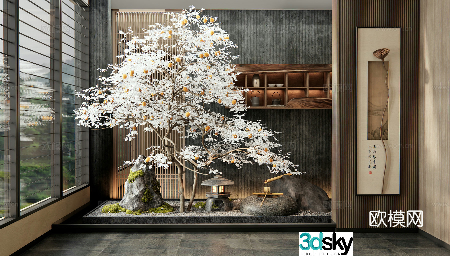 New Chinese interior landscape decorative paintings wall decorations plant landscaping patio landscape moss 3D model
