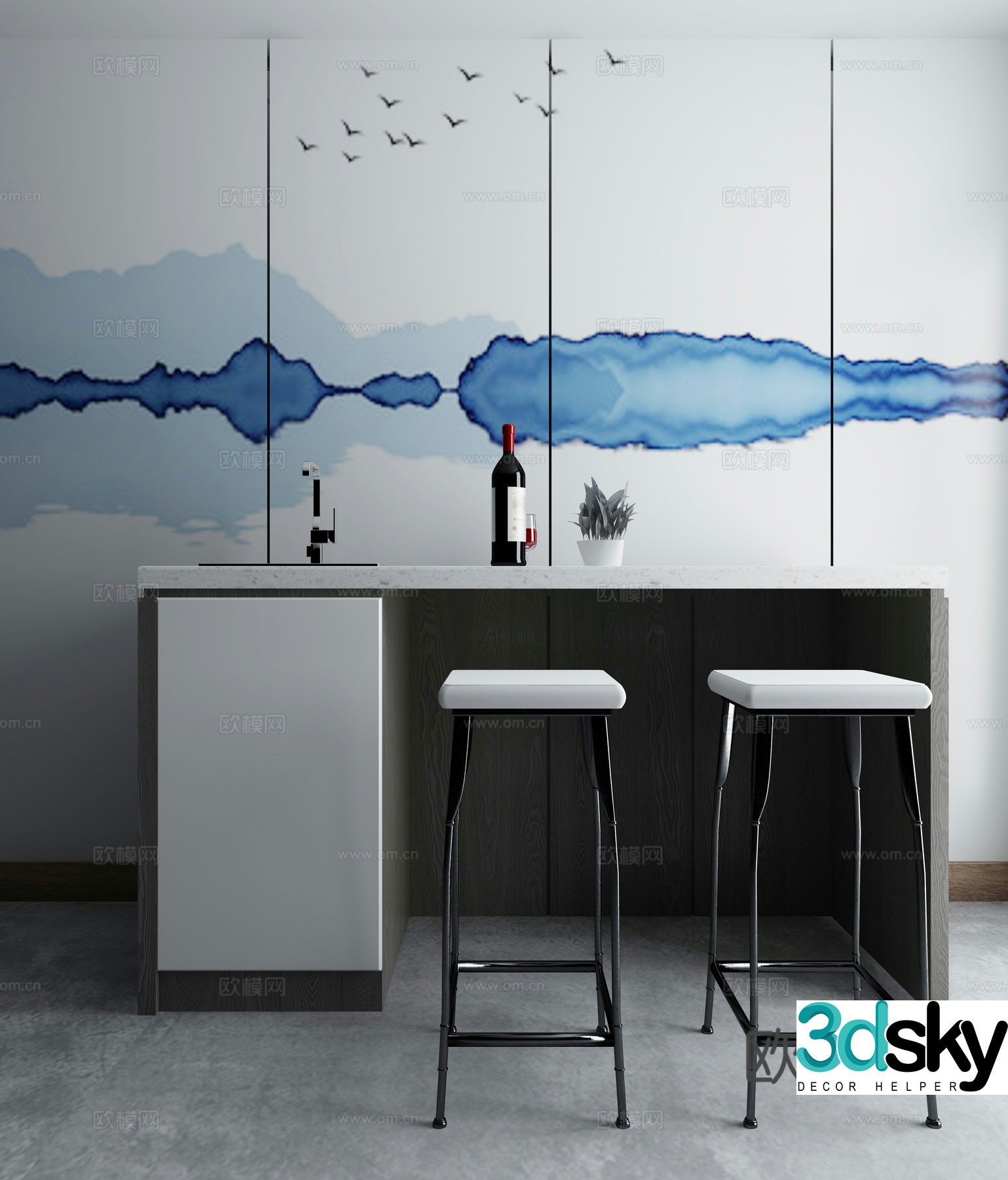 Chinese sideboard bar 3D model
