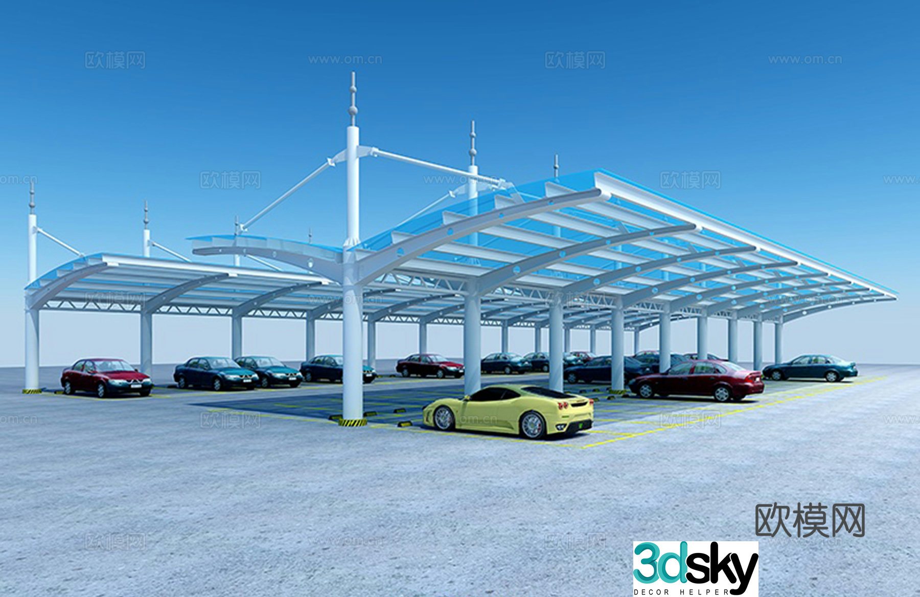 Modern open-air parking lot 3d model