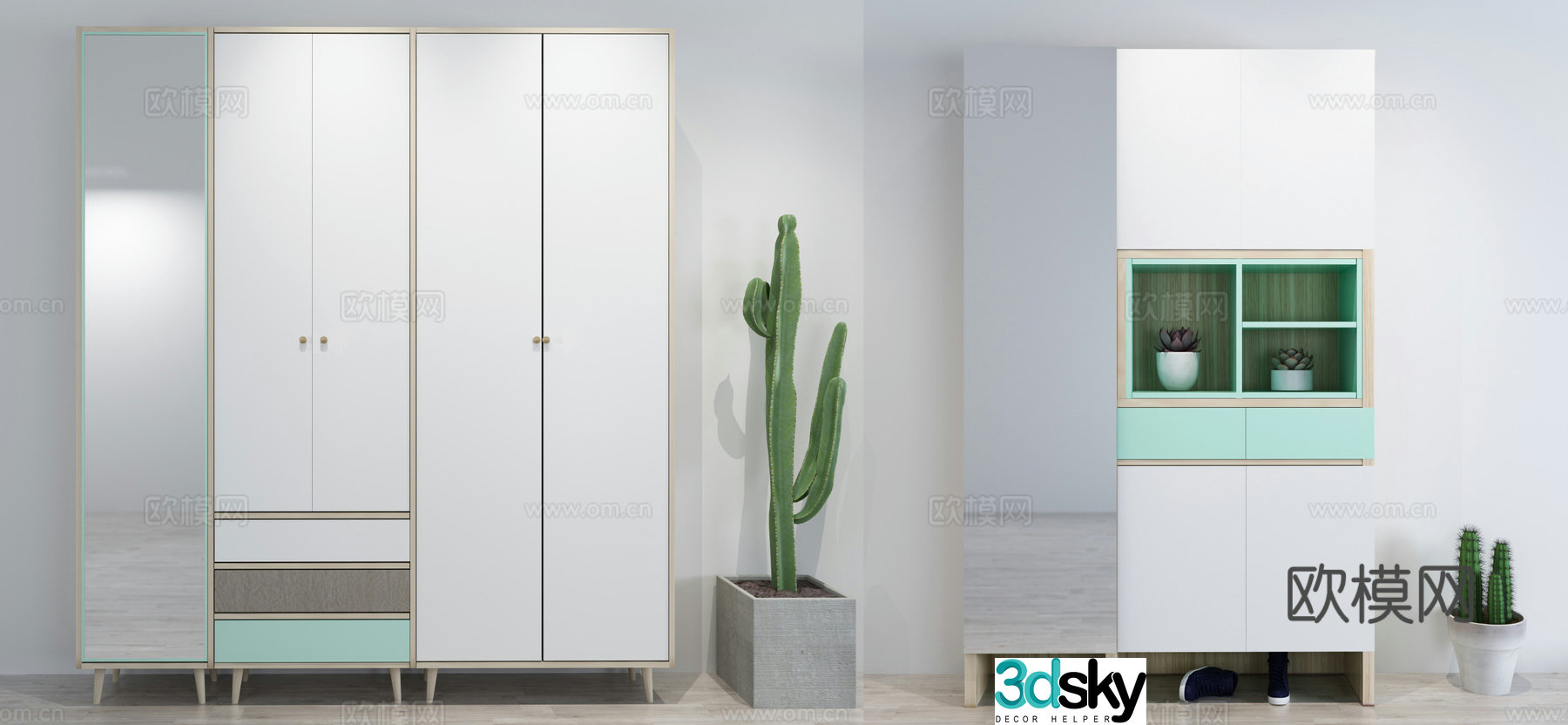 Nordic wardrobe shoe cabinet combination 3D model