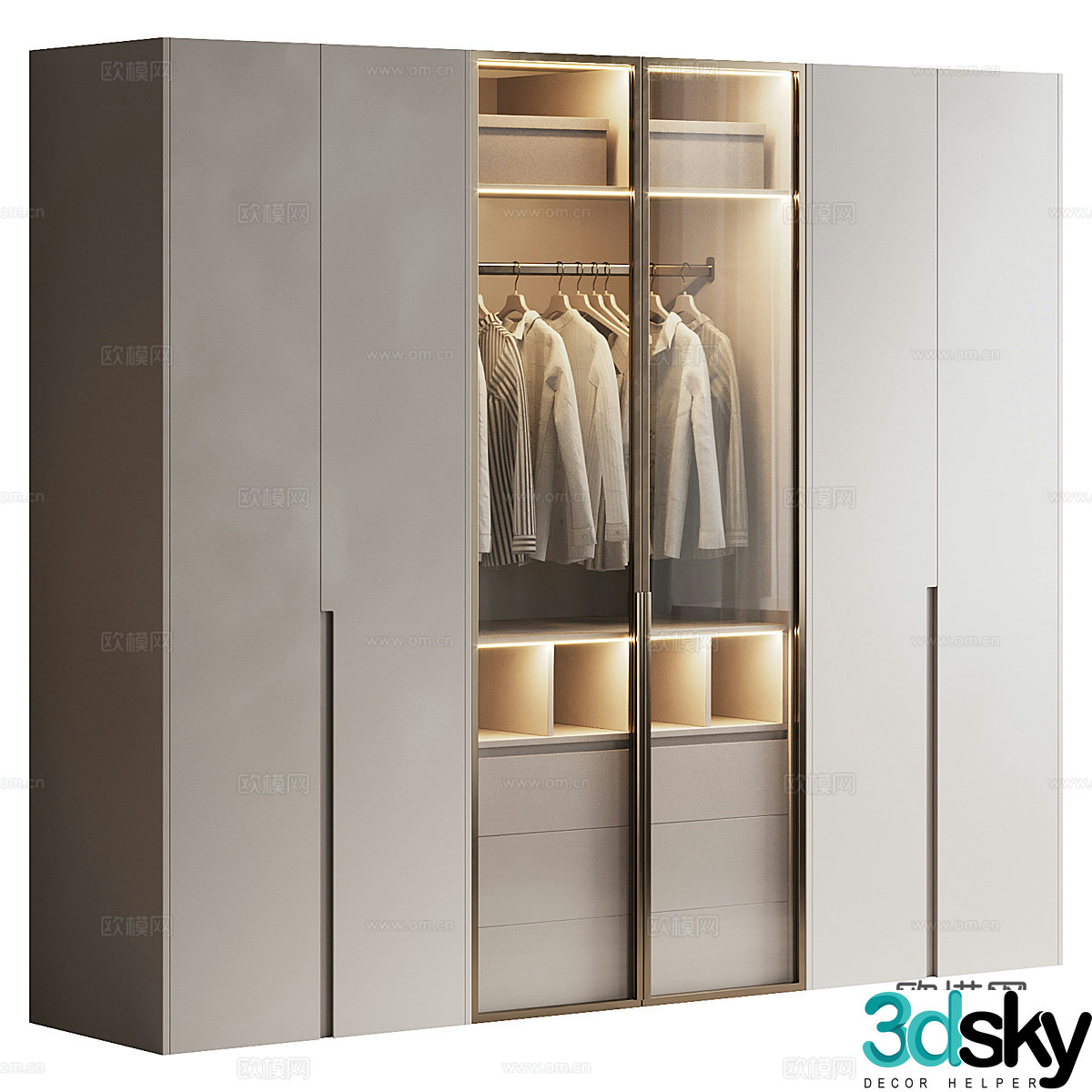 Modern Italian minimalist door opening wardrobe glass wardrobe 3d model