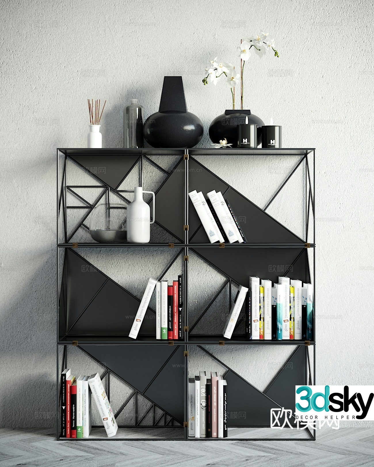 Modern simple side cabinet shelf ornament combination 3D model