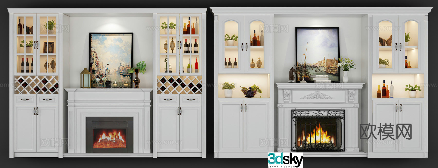 European wine cabinet fireplace combination 3D model