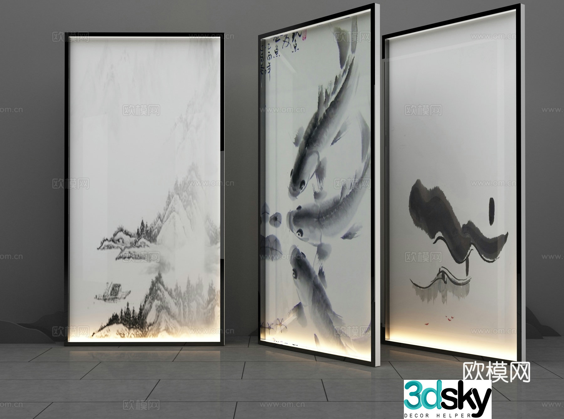 New Chinese style glass partition 3D model