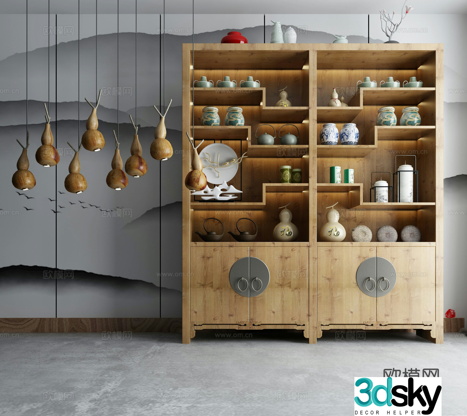 New Chinese style decorative cabinet combination 3D model