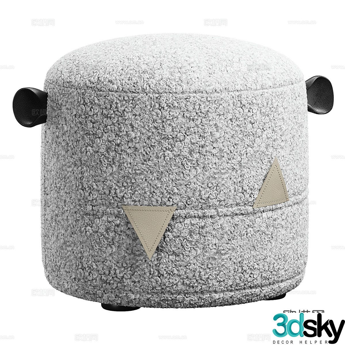 Modern cream style Melmi children’s fabric round stool 3D model