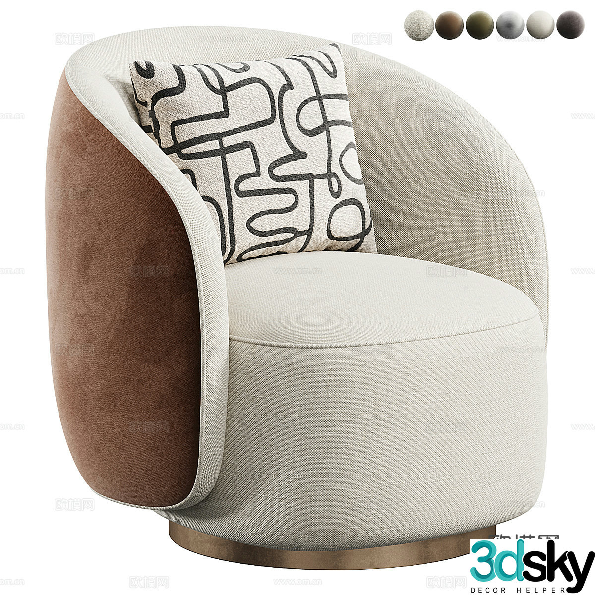 Modern Italian light luxury BORDEAUX fabric armchair 3D model