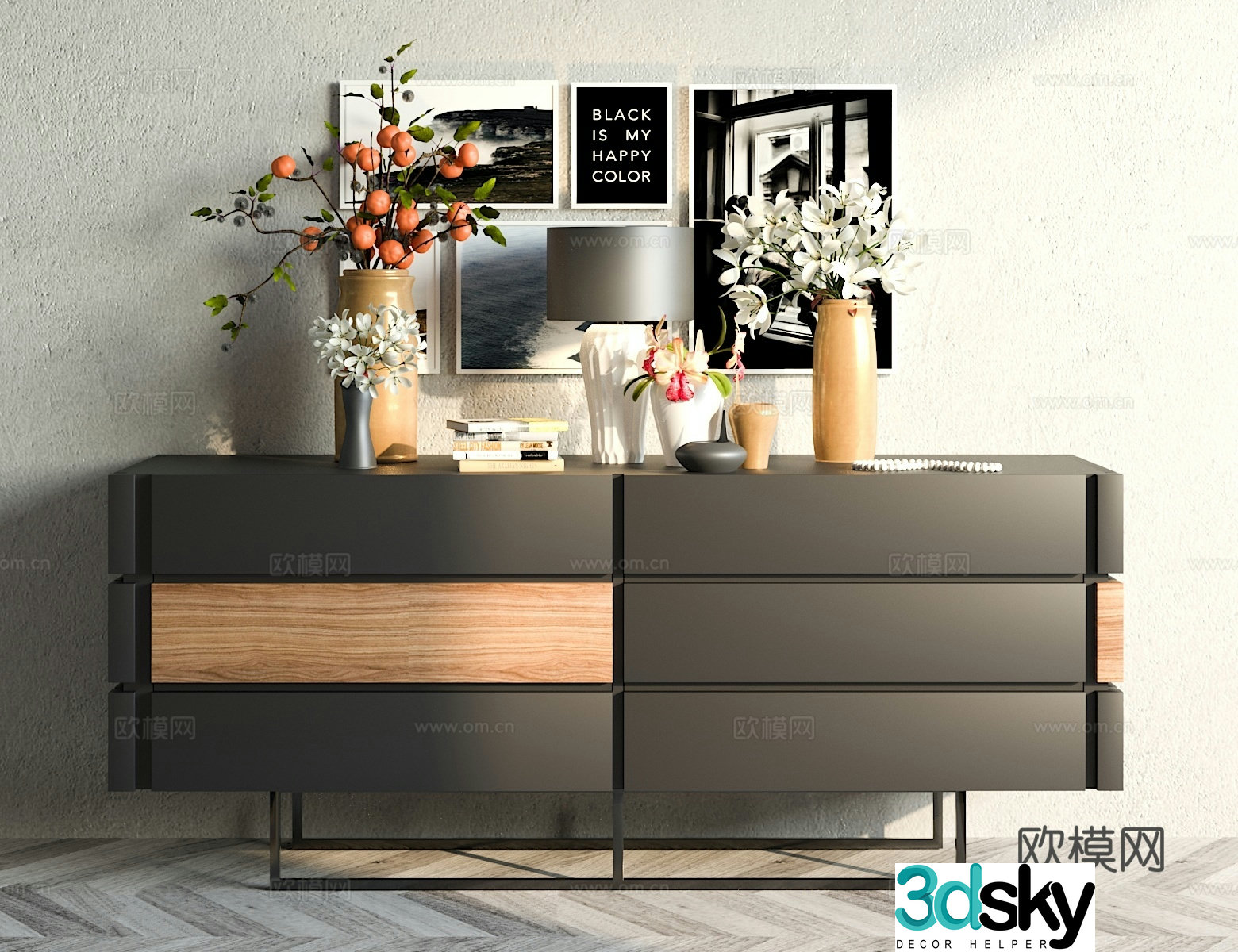 Modern decorative cabinet ornament combination 3D model