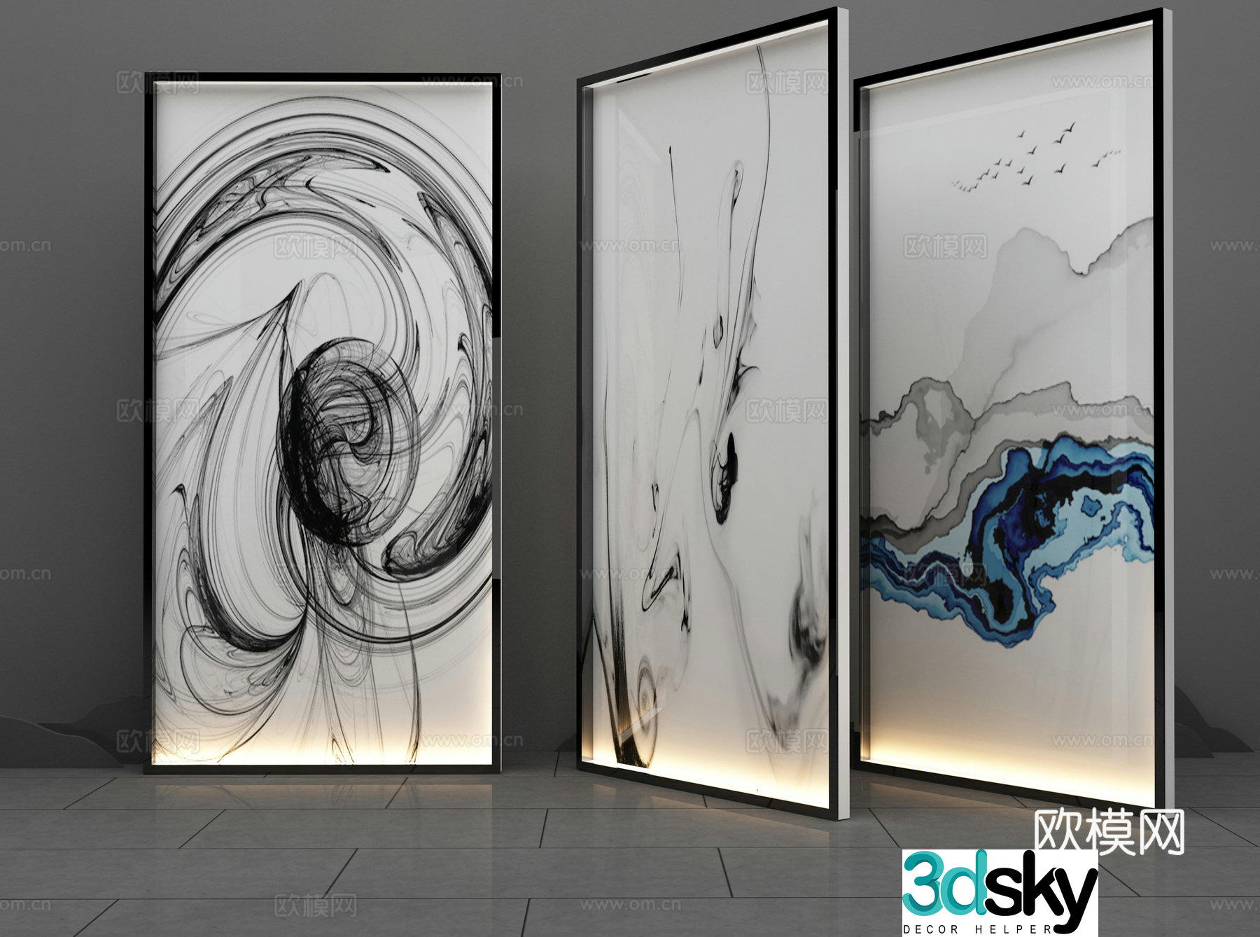 New Chinese style glass partition 3D model
