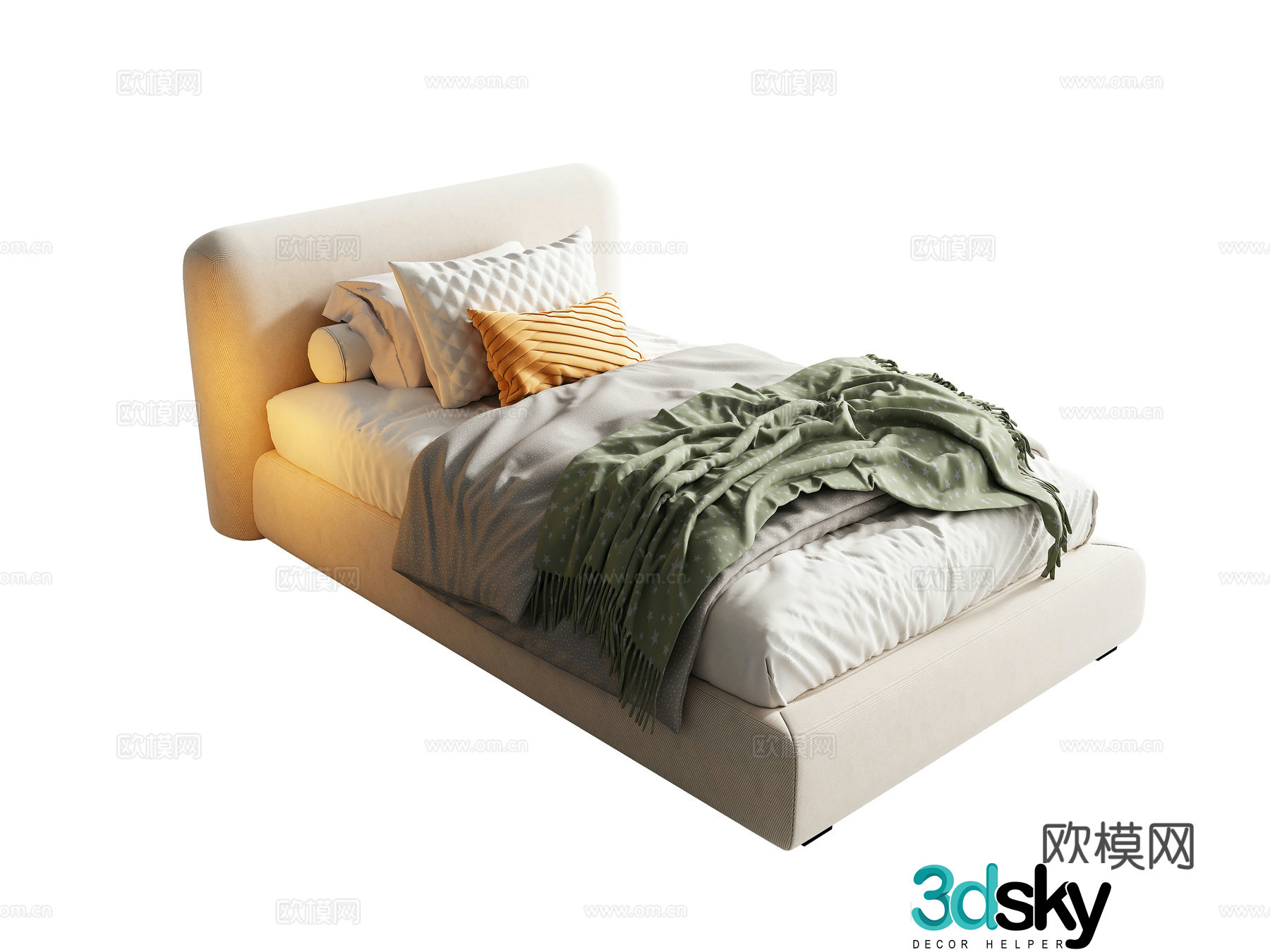 Modern creamy single bed 3d model