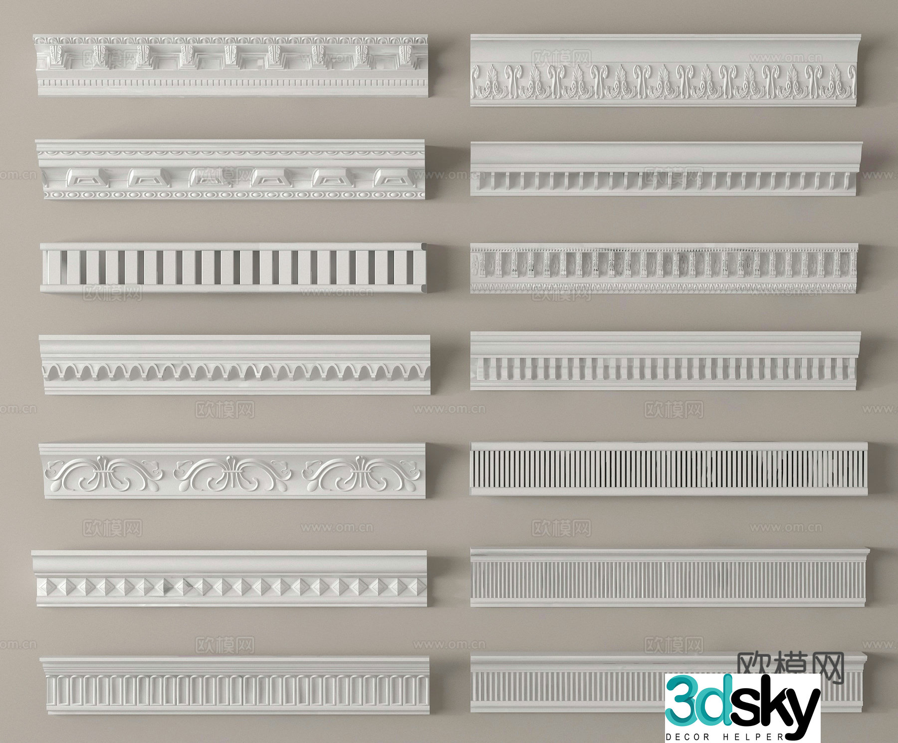 French gypsum line line ceiling corner line 3d model