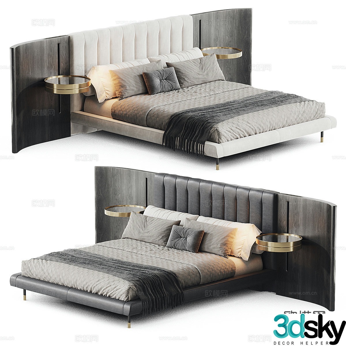 Modern Italian light luxury fabric double bed 3D model