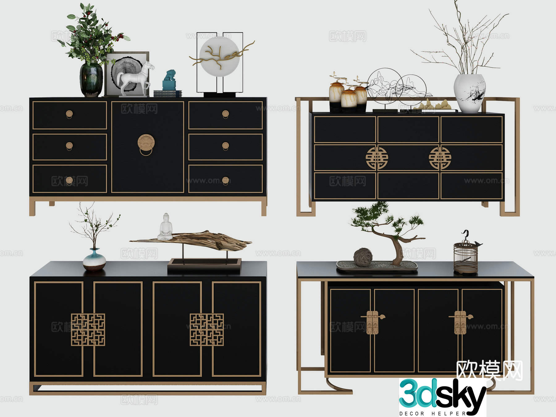 Chinese side cabinet combination 3D model