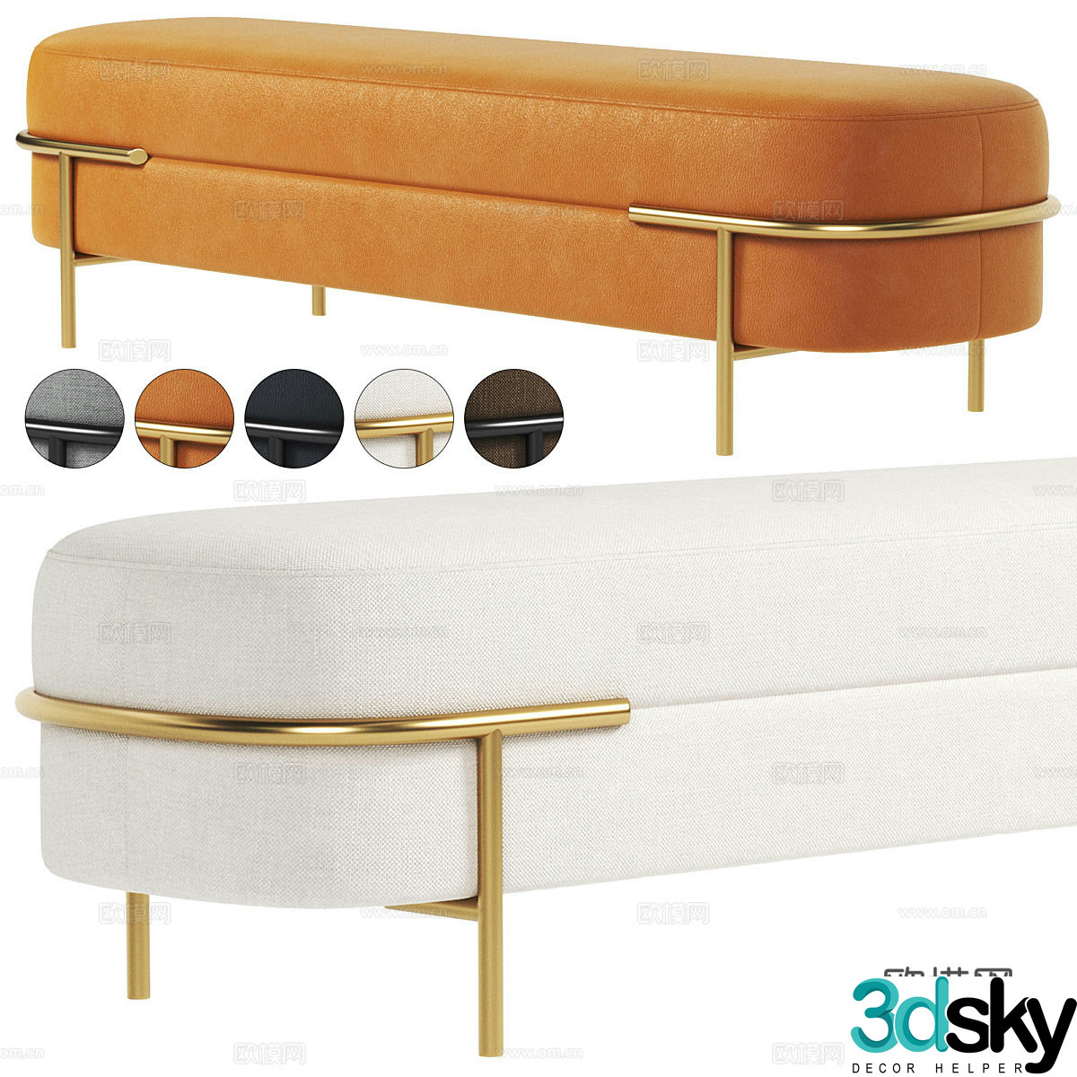 Modern Italian light luxury Thira fabric bench 3D model
