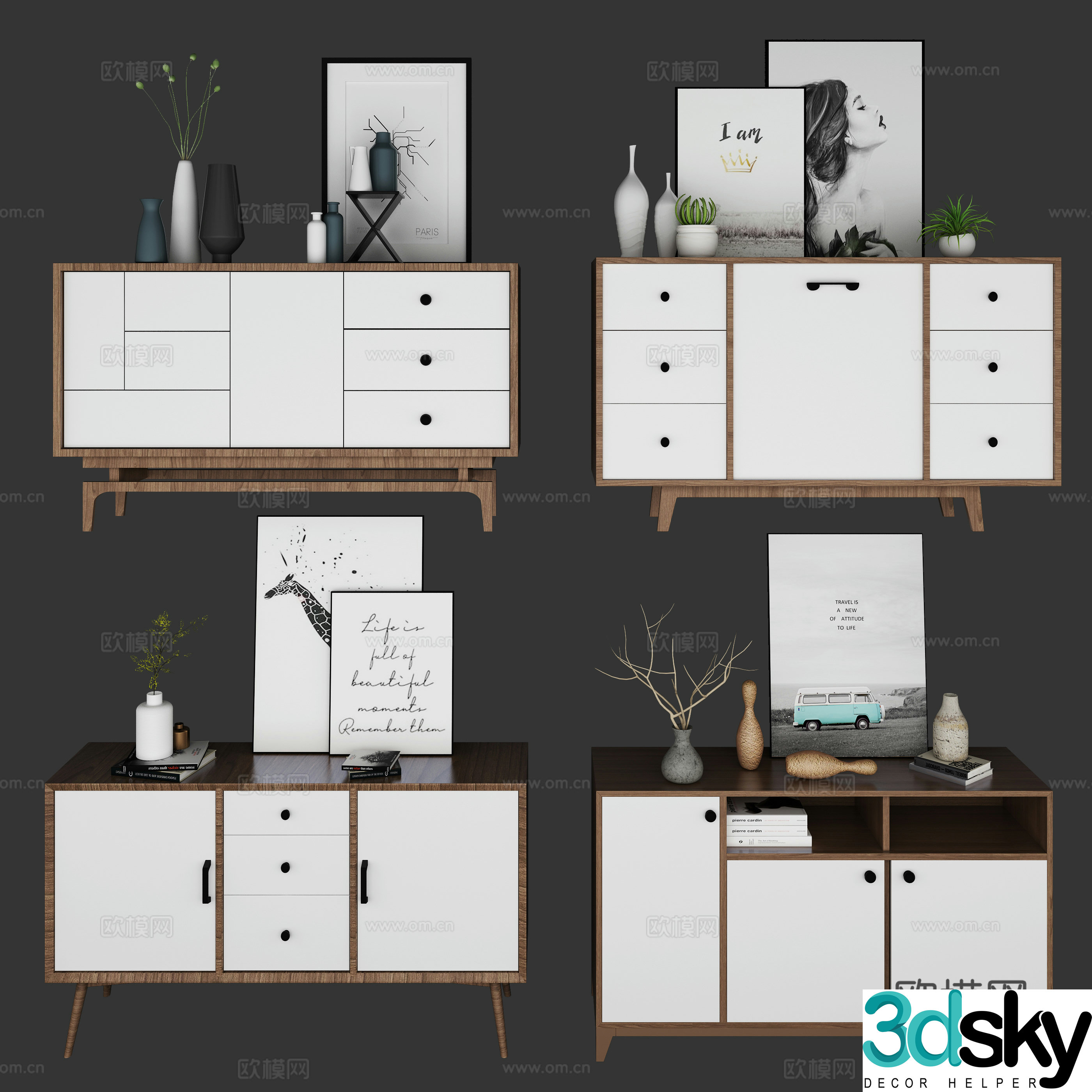 Nordic side cabinet ornament combination 3D model