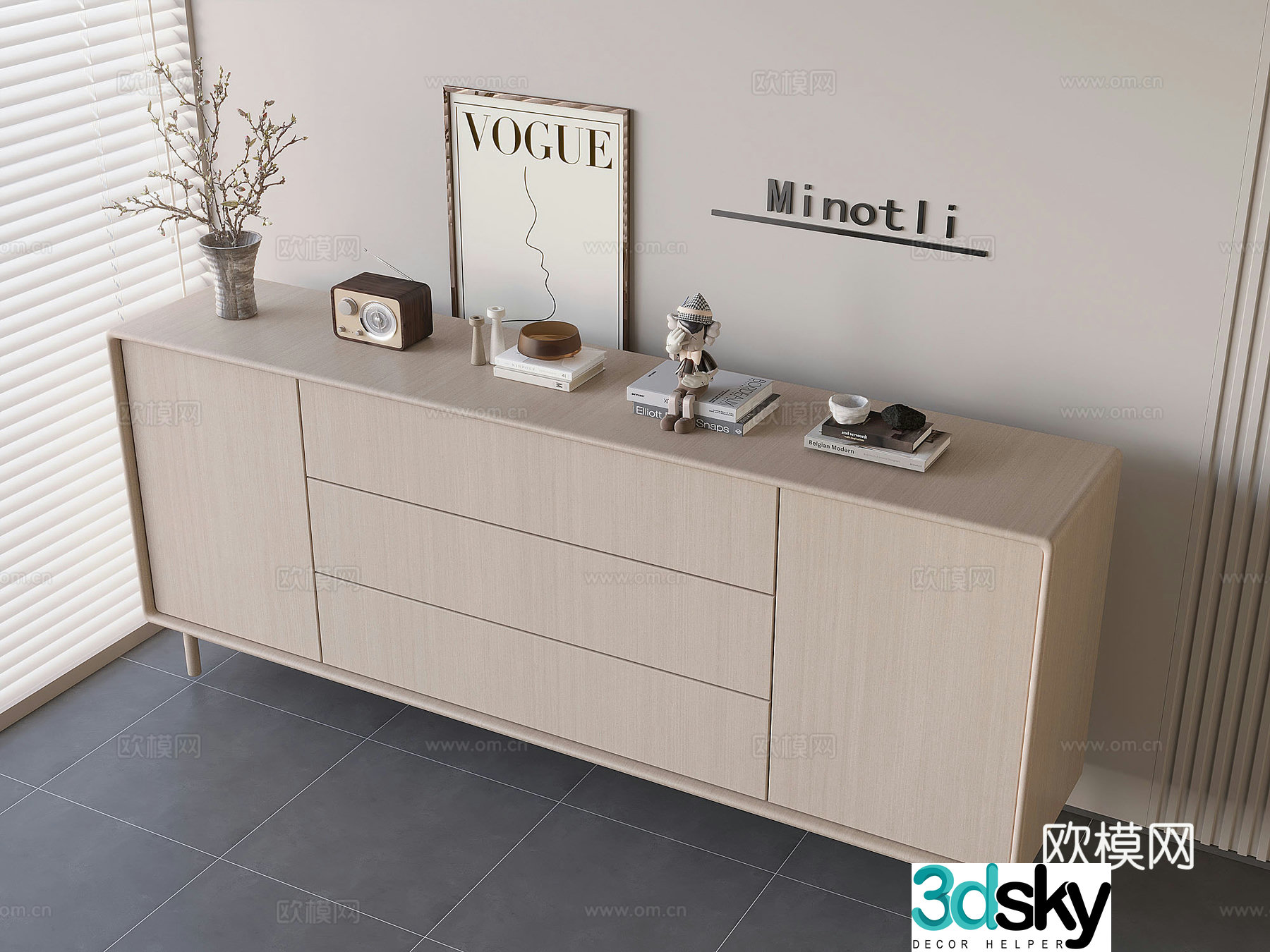 Nordic cream style entrance cabinet side cabinet side view cabinet side cabinet storage cabinet 3D model