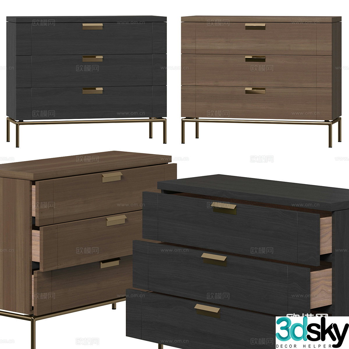 Modern Italian light luxury side cabinet bedside table low cabinet 3D model