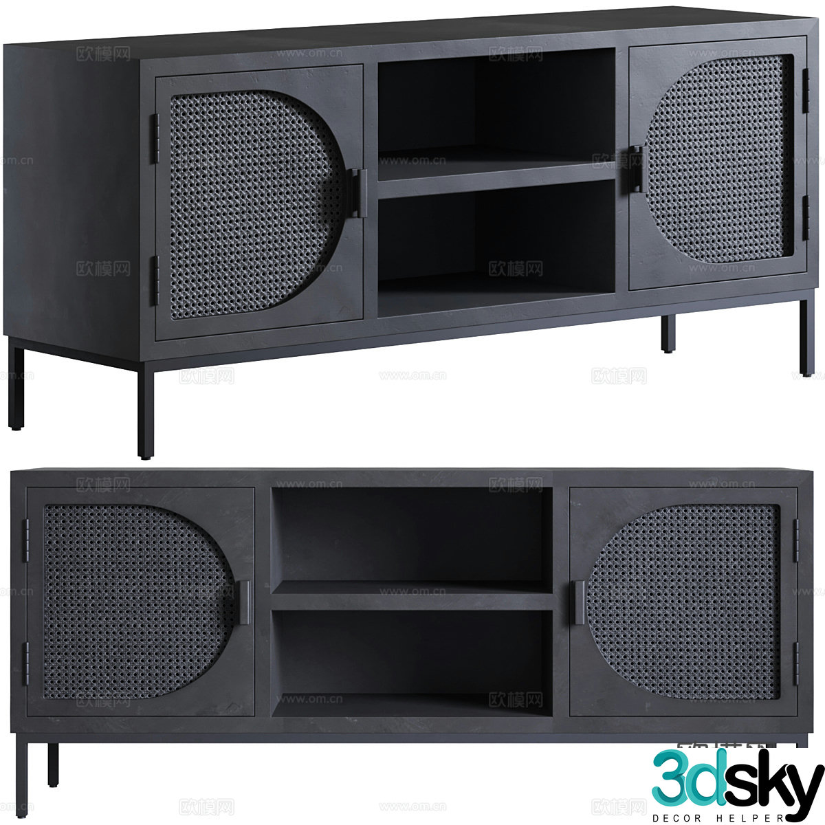 New Chinese style Wasabi Black Solid Wood TV Cabinet 3D Model