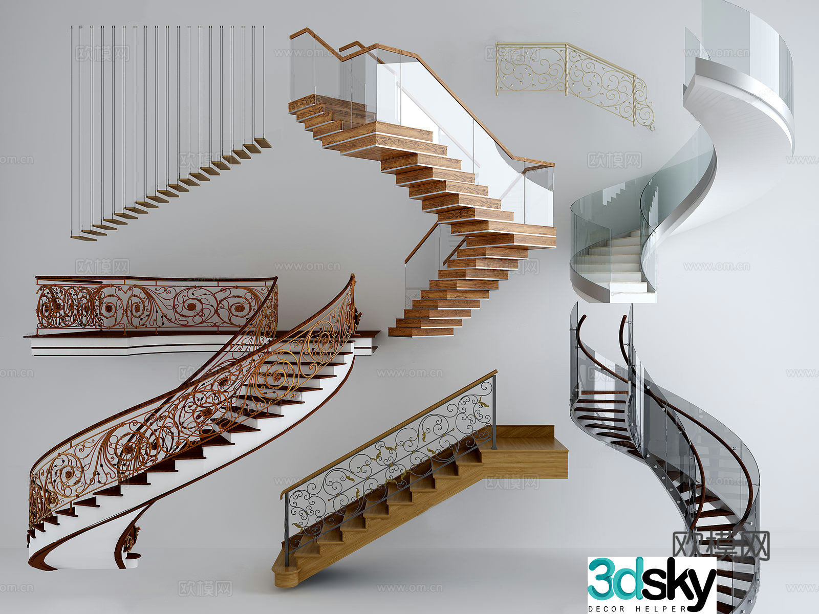 Stairs spiral stairs stair combinations stair collection commonly used stair collection glass 3d model