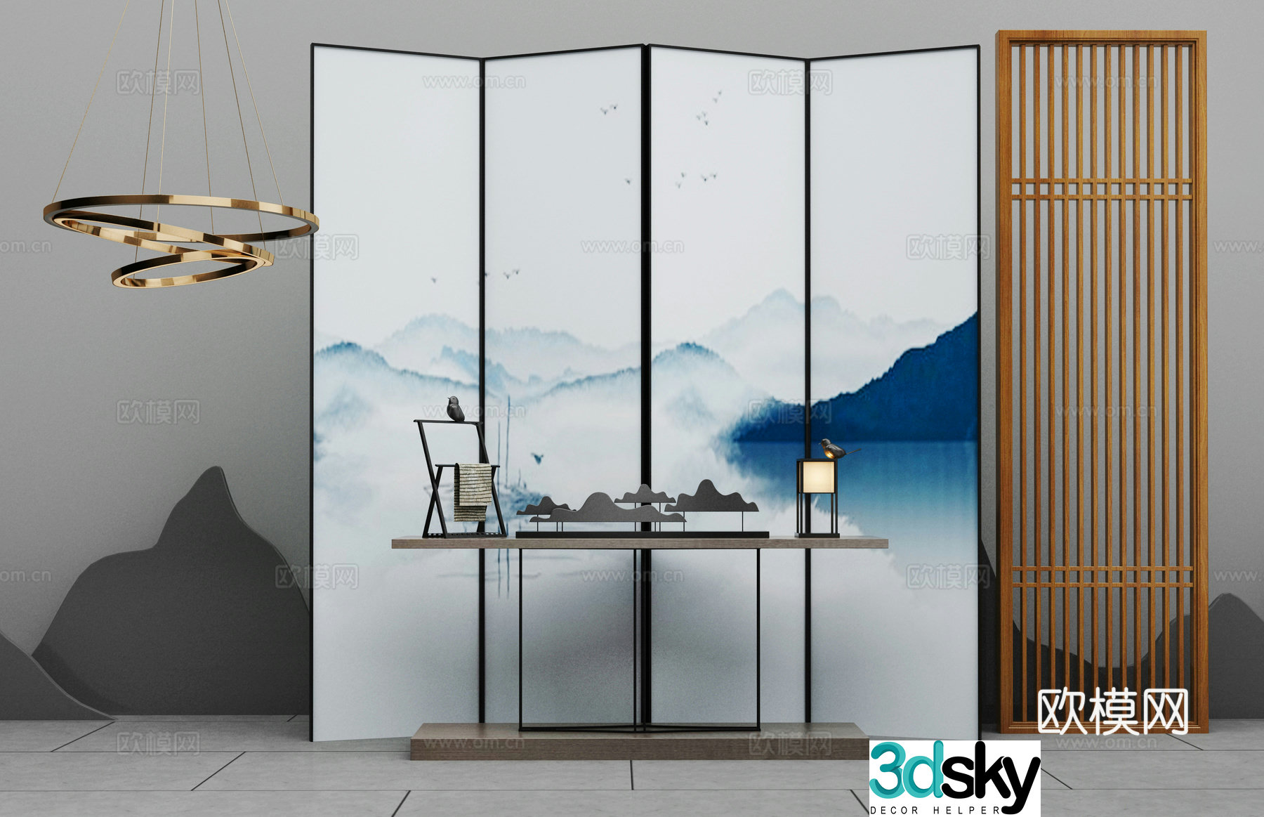 New Chinese partition chandelier combination 3D model