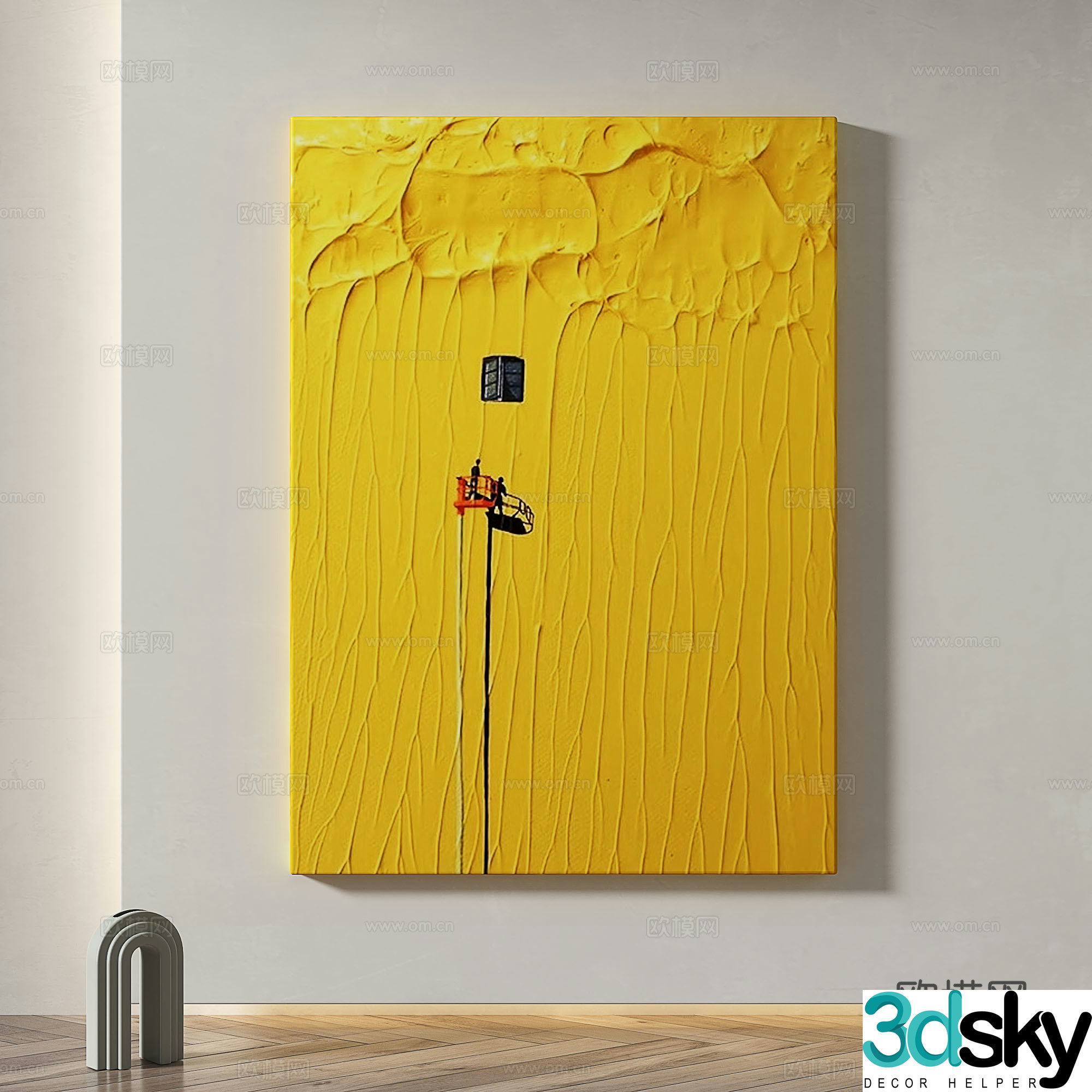 Modern simple abstract light luxury wasabi texture decorative painting 3d model