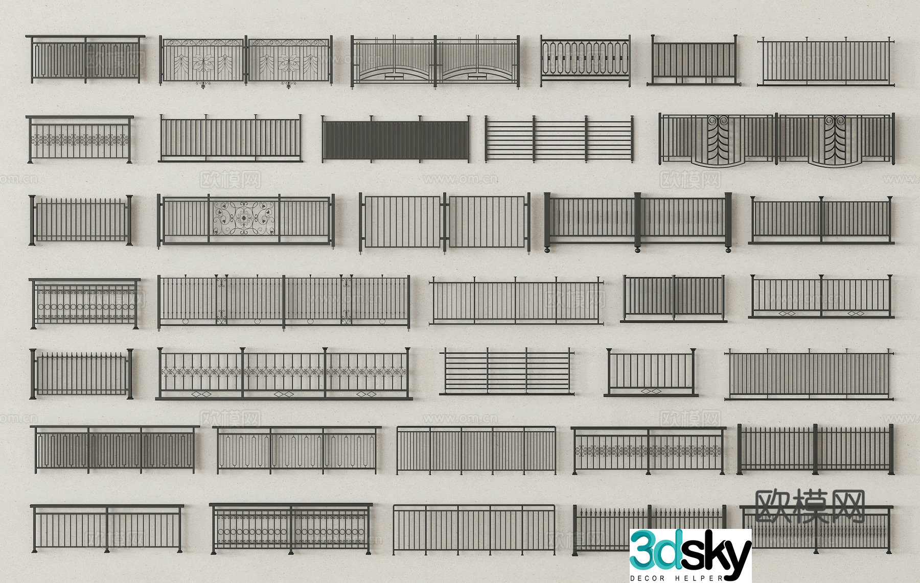 Modern wrought iron railing guardrail fence iron fence guardrail handrail railing 3d model