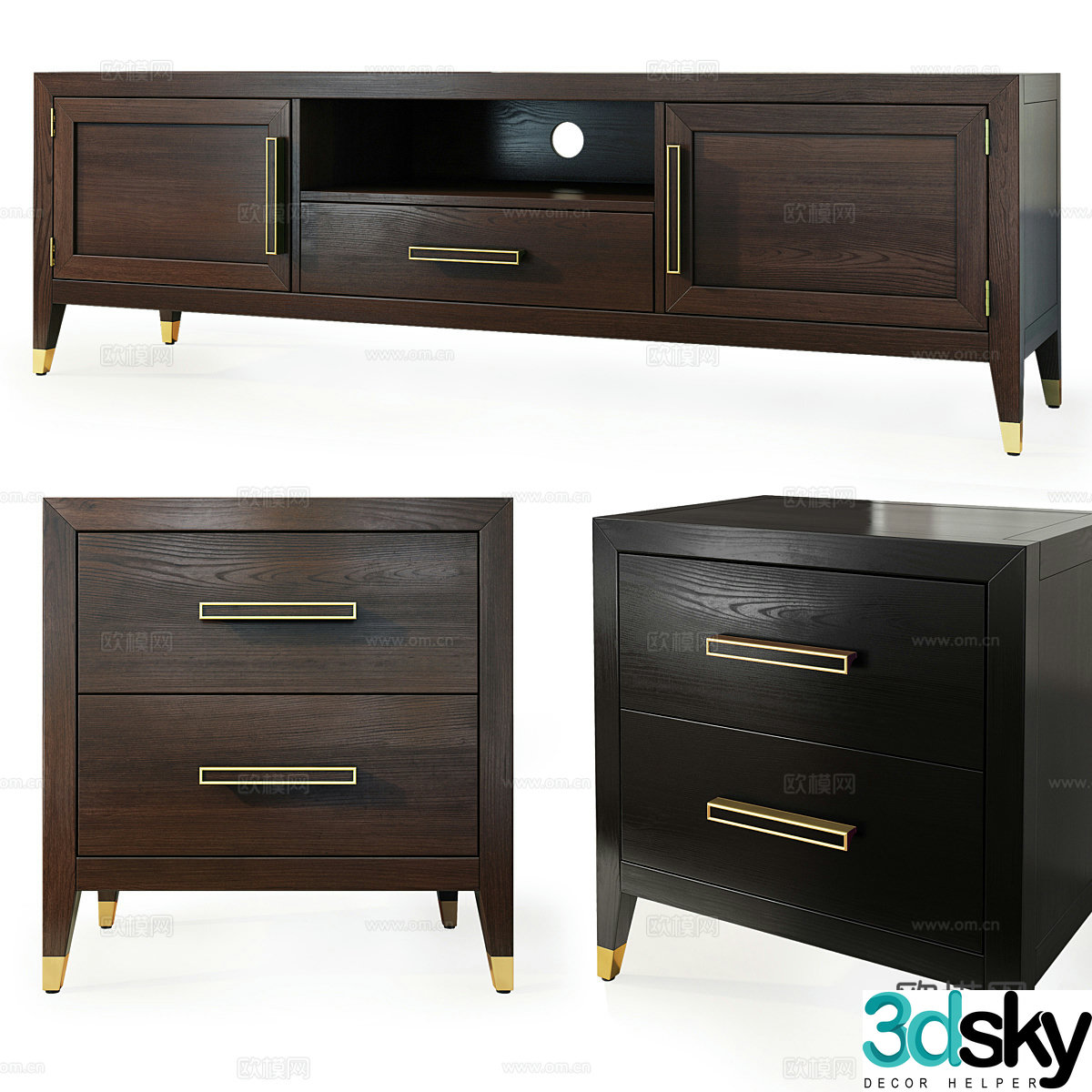 New Chinese style light luxury TV cabinet side cabinet short cabinet bedside cabinet 3D model