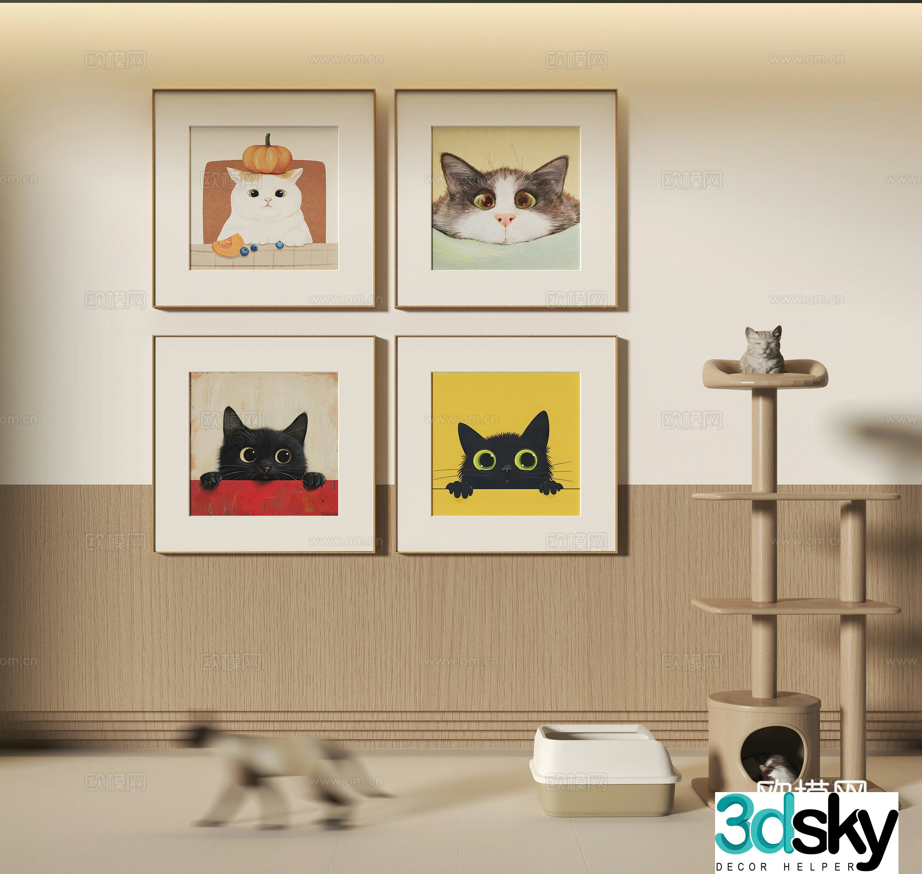 Modern cat nest Cat climbing frame Animal decoration hanging painting 3d model