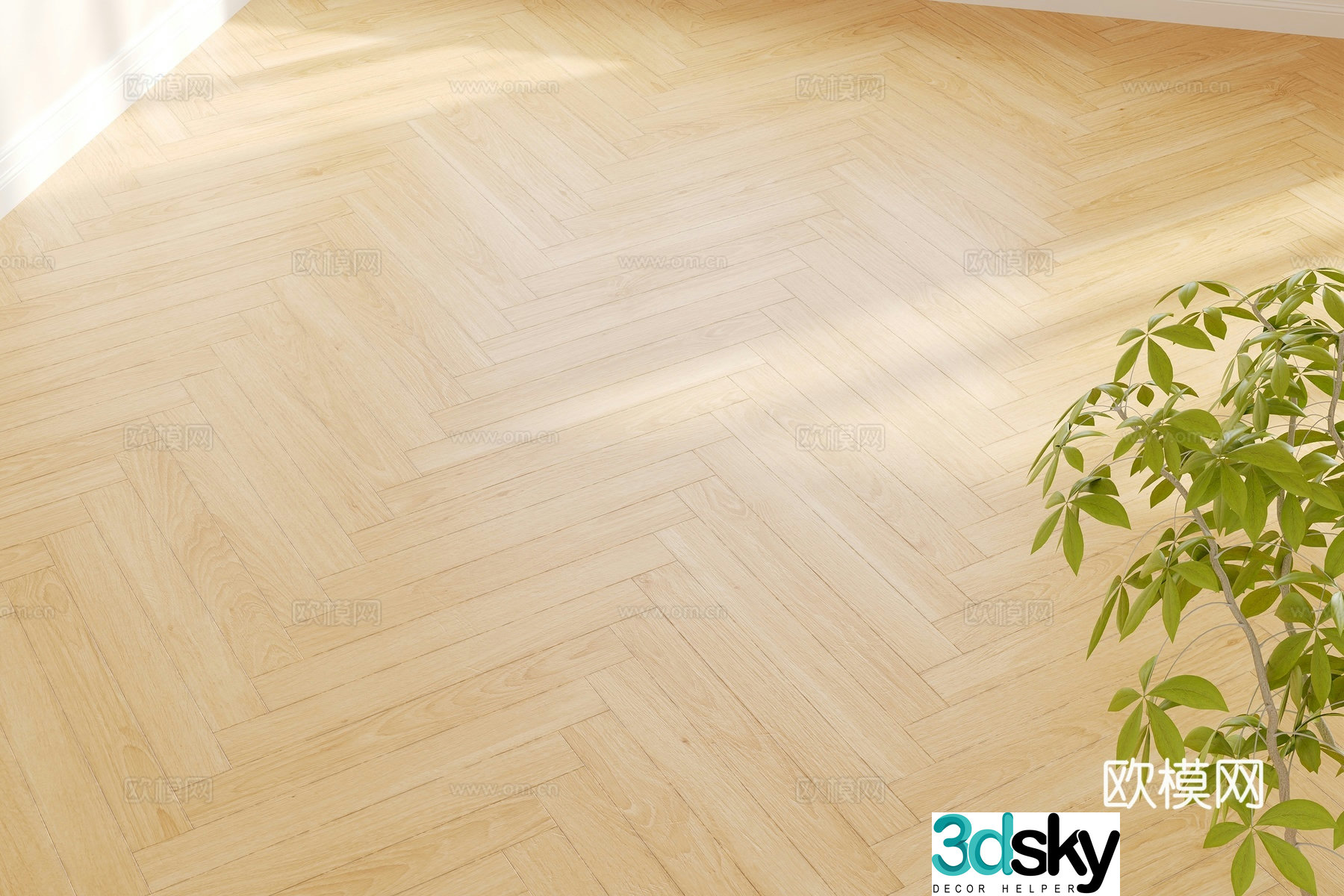 Modern herringbone wooden floor 3d model