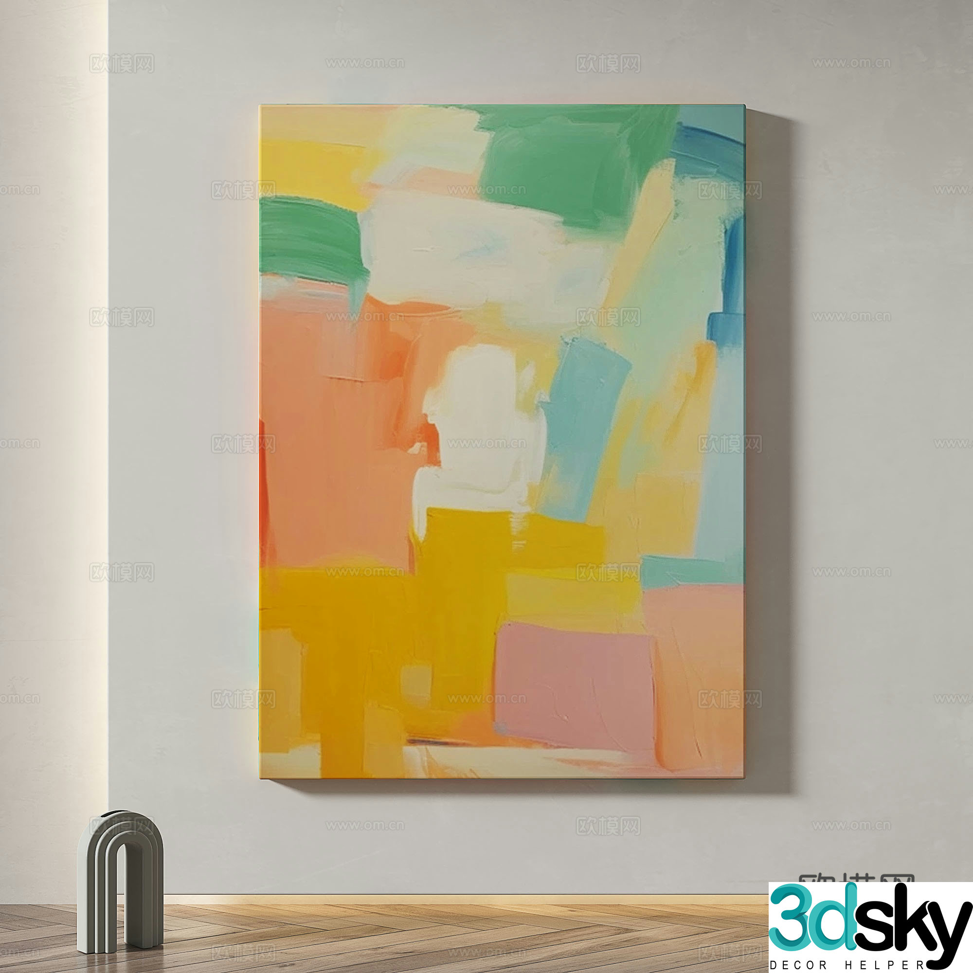 Modern simple abstract light luxury wasabi texture decorative painting 3d model