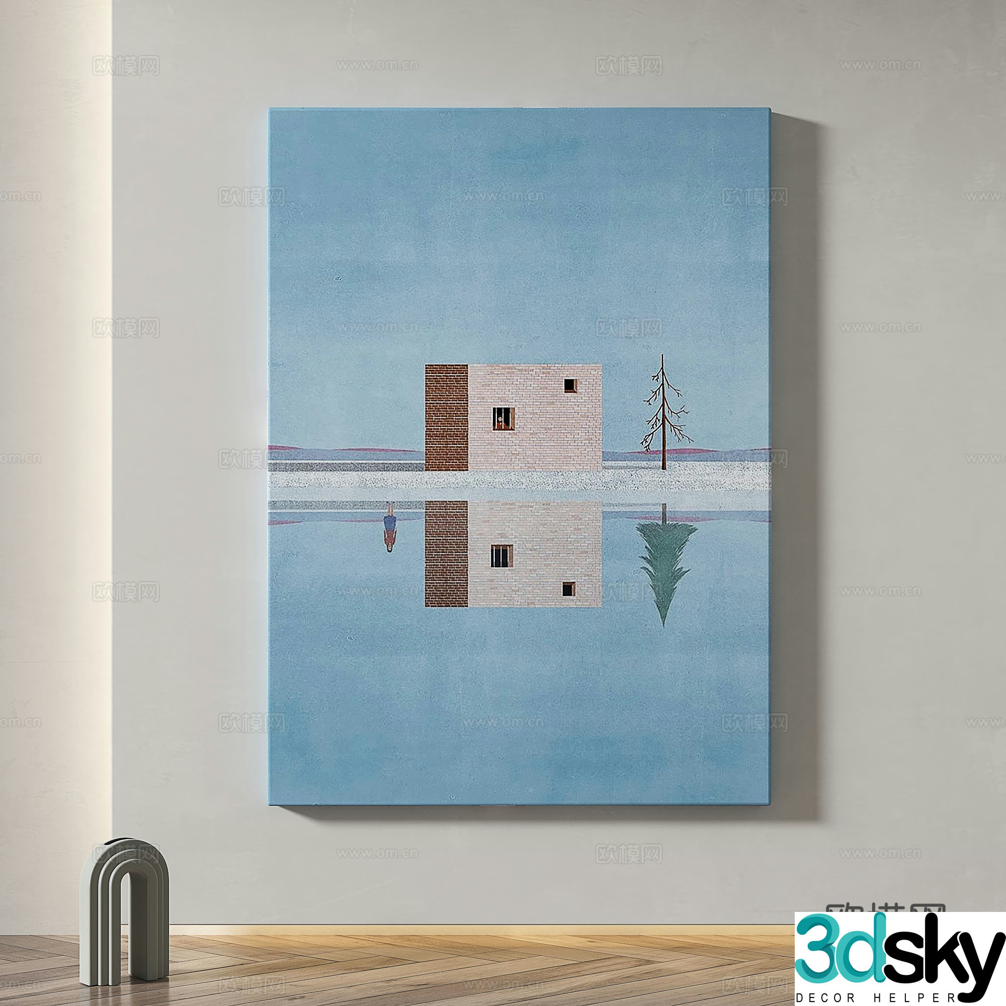 Modern simple abstract light luxury wasabi texture decorative painting 3d model