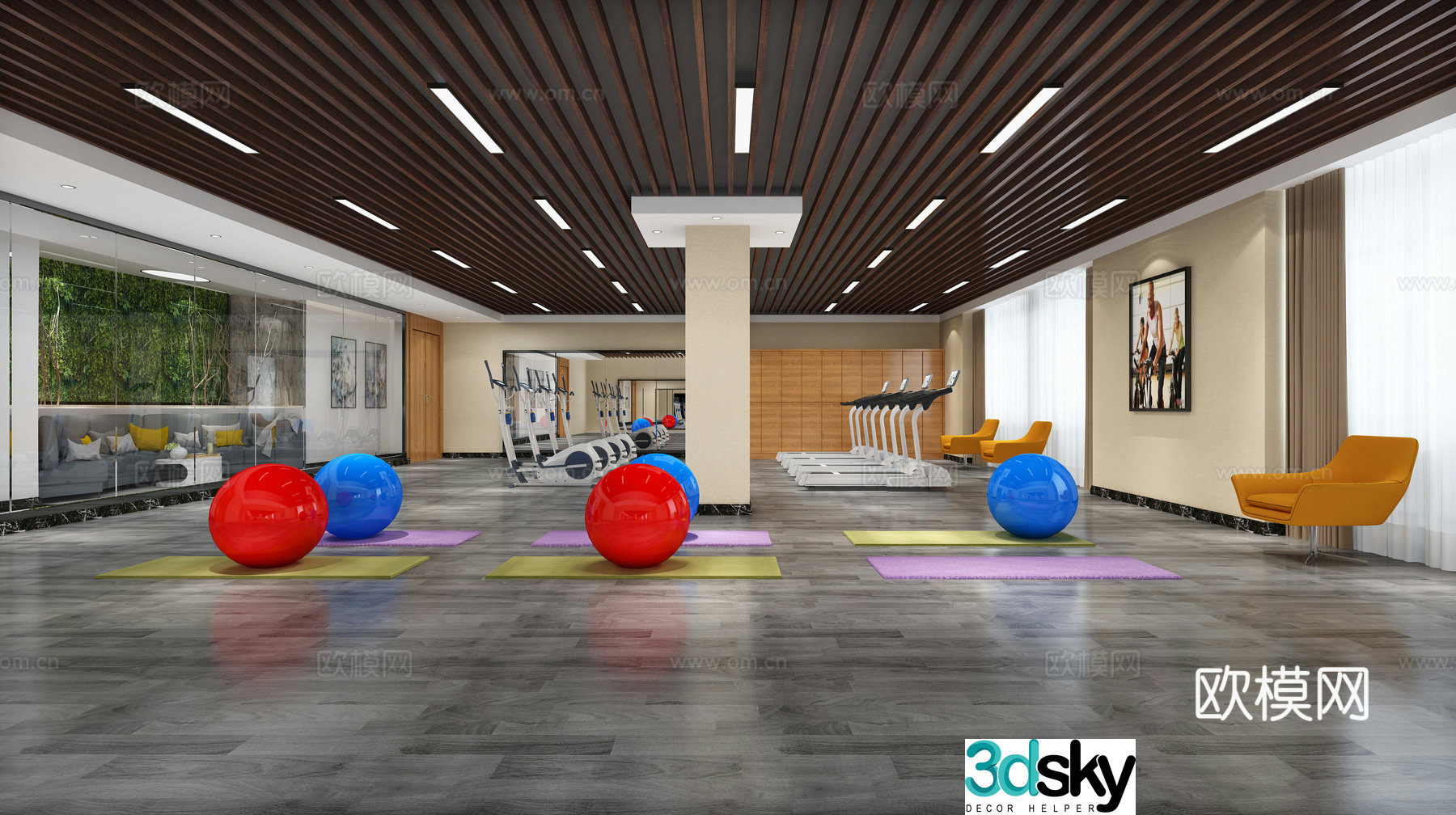 Modern gym yoga room 3d model