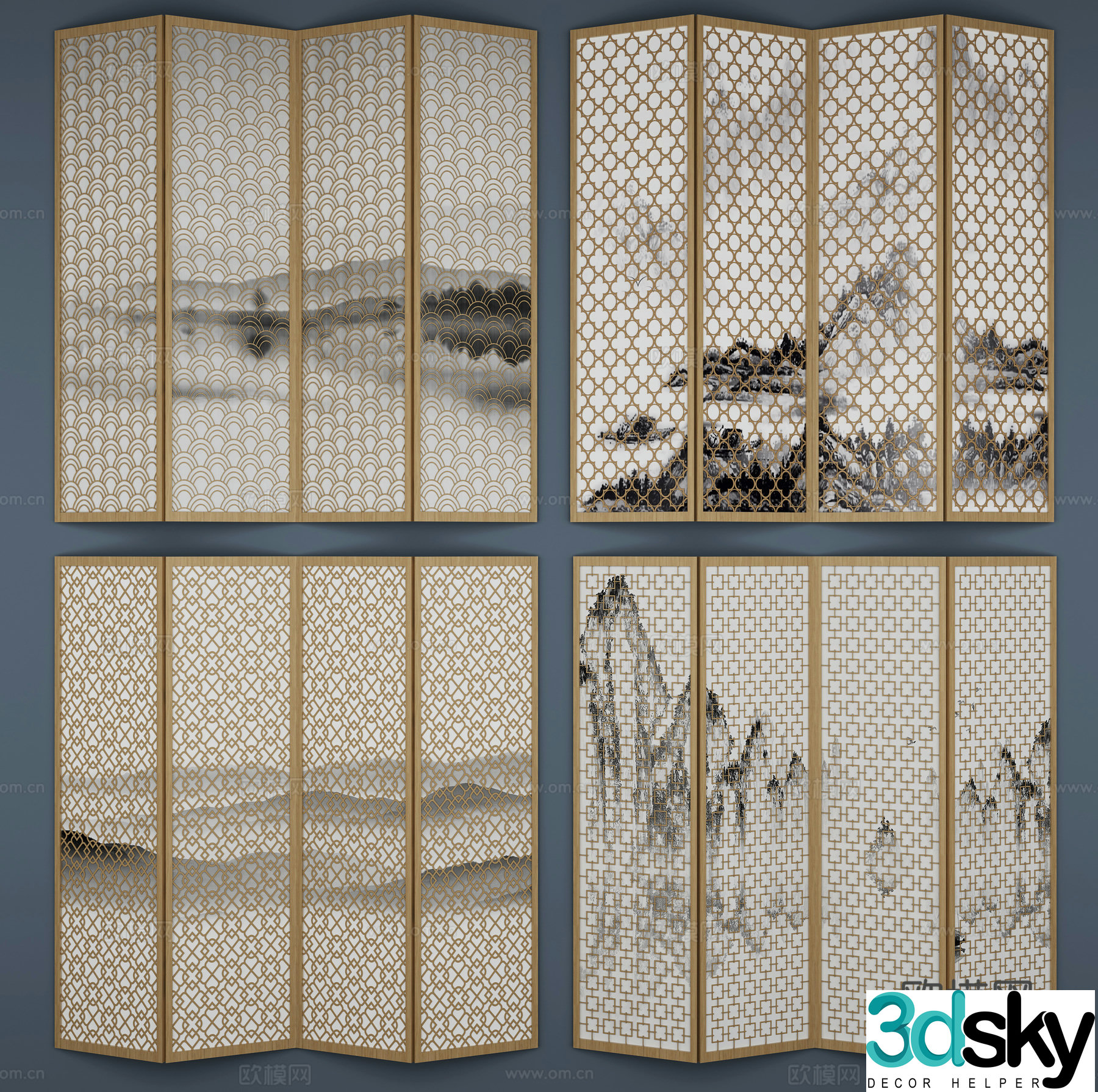 Chinese partition screen combination 3D model