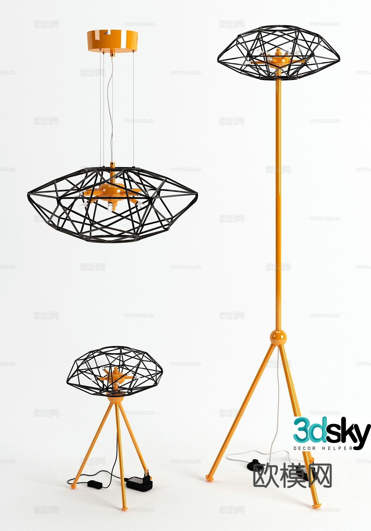 Modern geometric chandeliers floor lamp table lamp combination 3D model